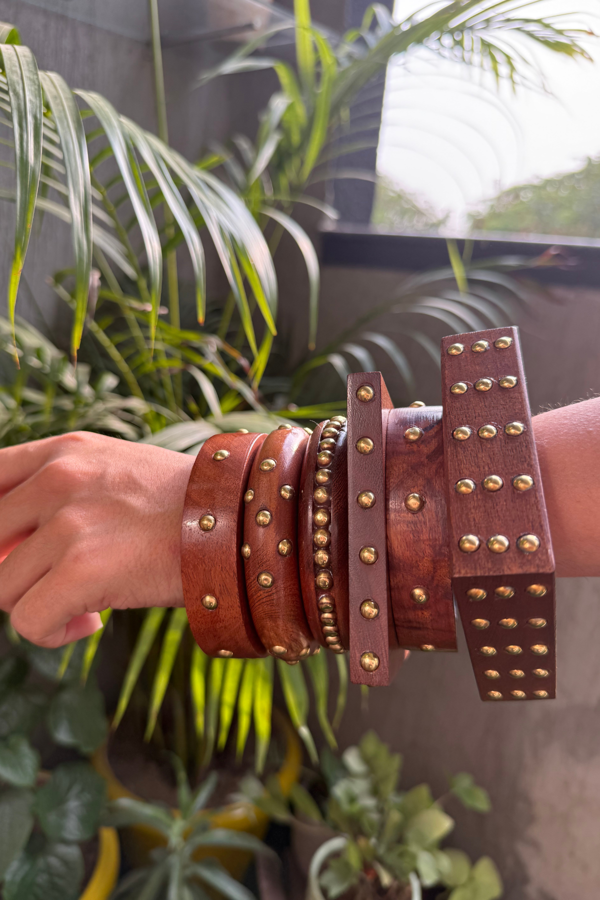 Statement Embossed Wooden Bangles (Stack of 6)