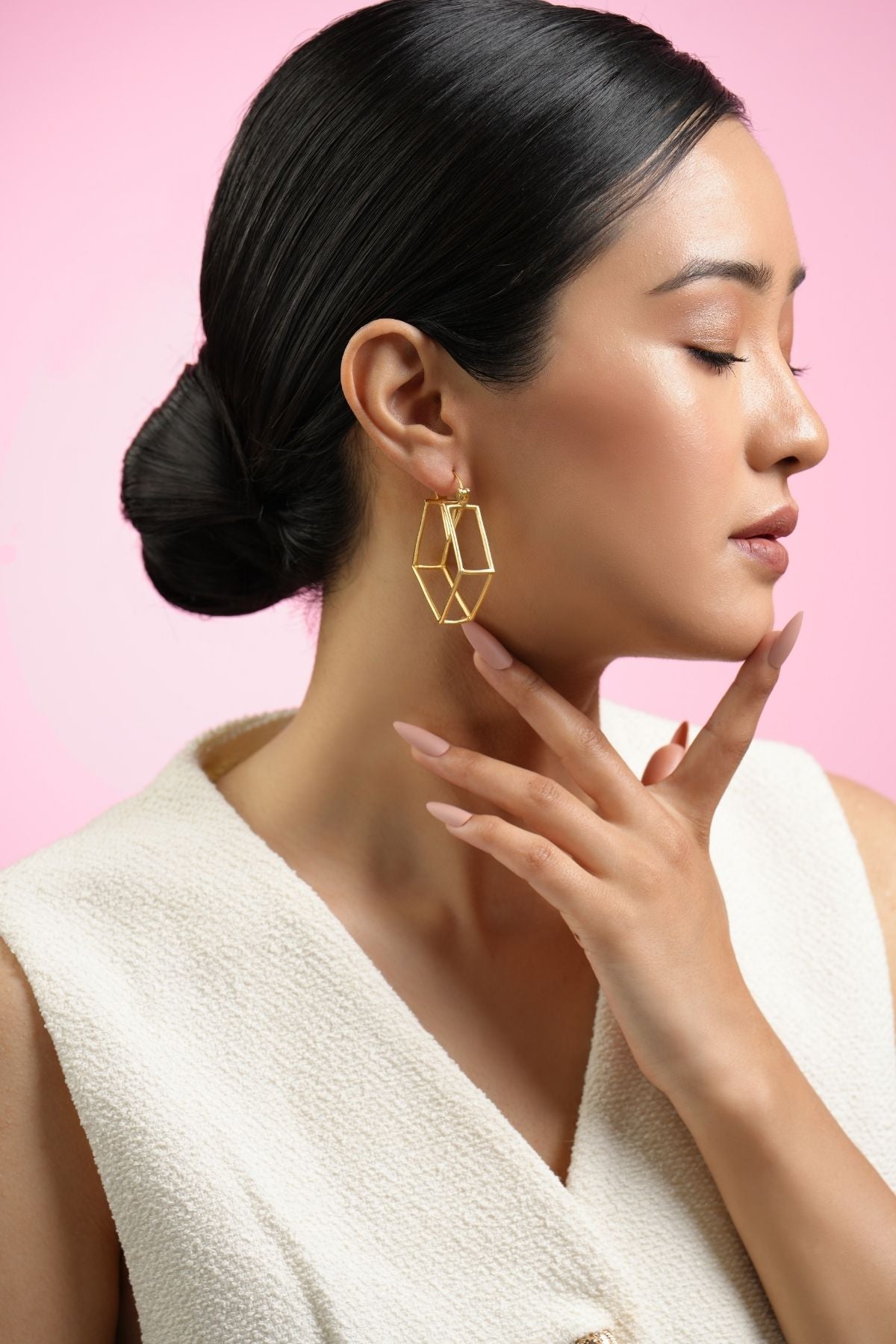 Honey Glow Hexagon Double Sided 22K Hoops