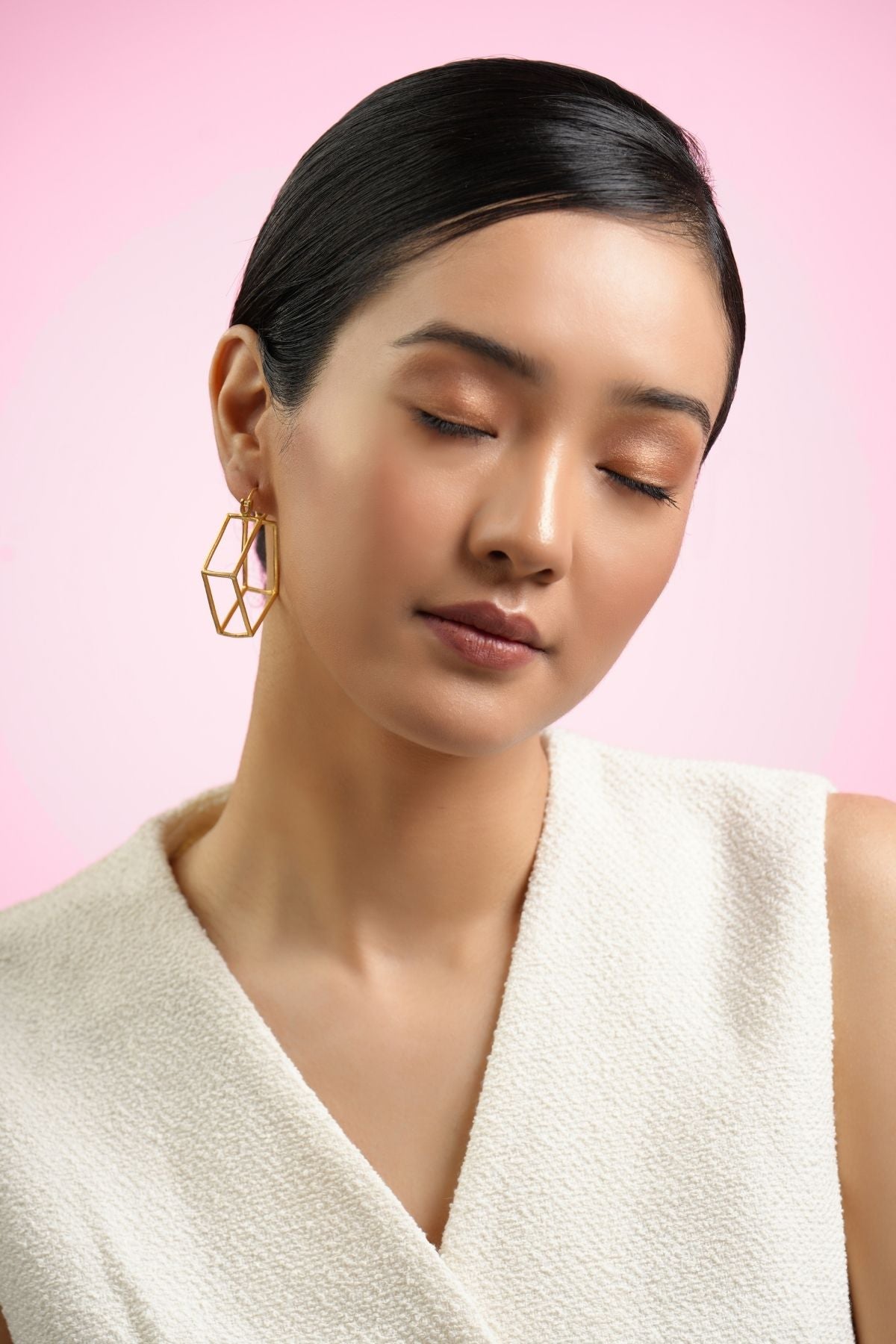Honey Glow Hexagon Double Sided 22K Hoops