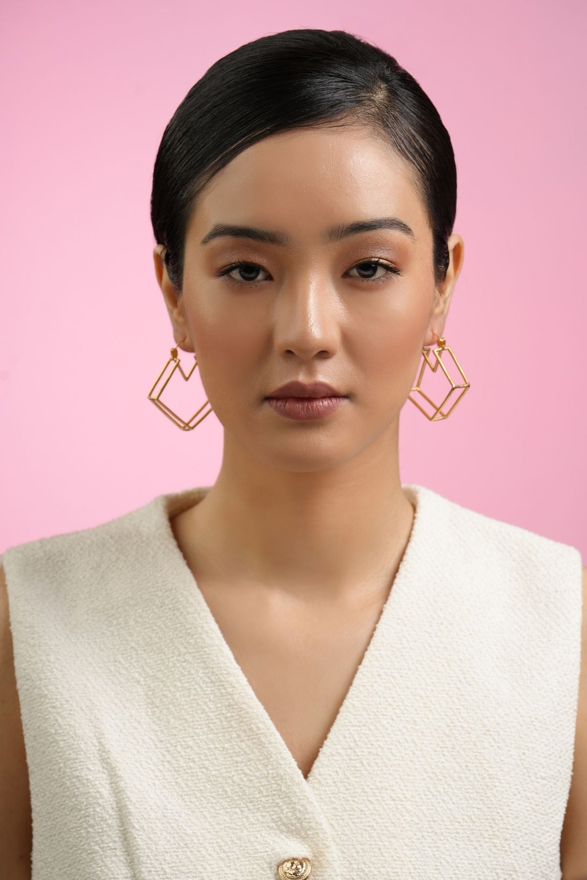Honey Glow Hexagon Double Sided 22K Hoops