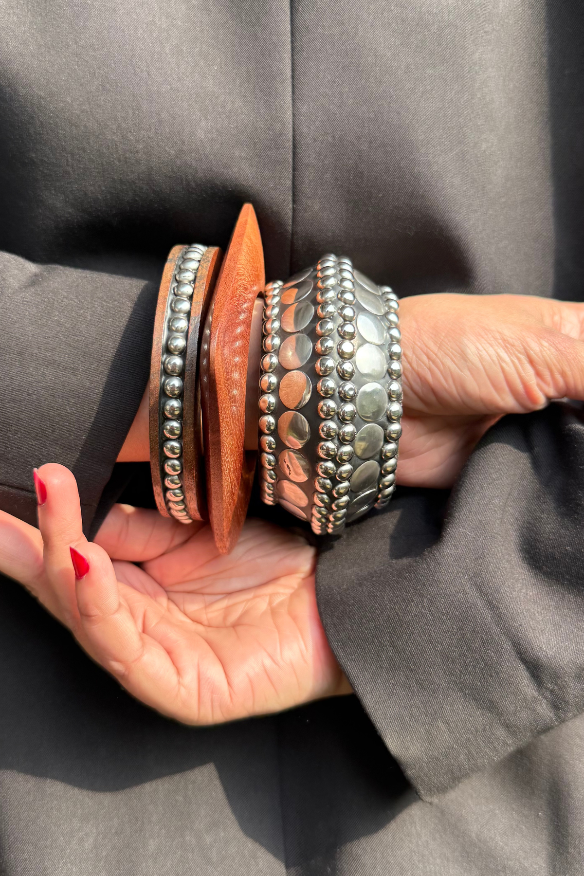 Embossed Wooden Bangle (Stack of 3)