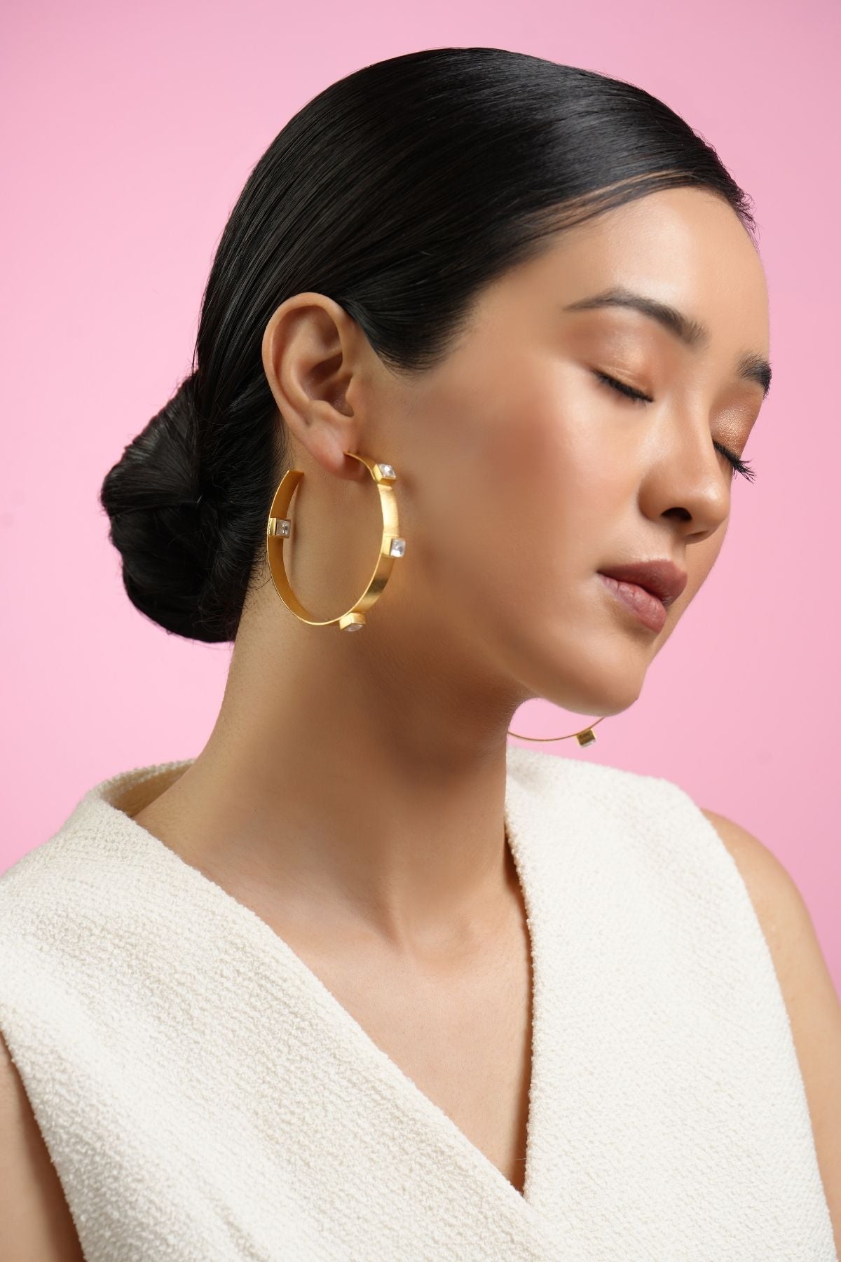 Twinkling Gold Star 22K Hoops- White