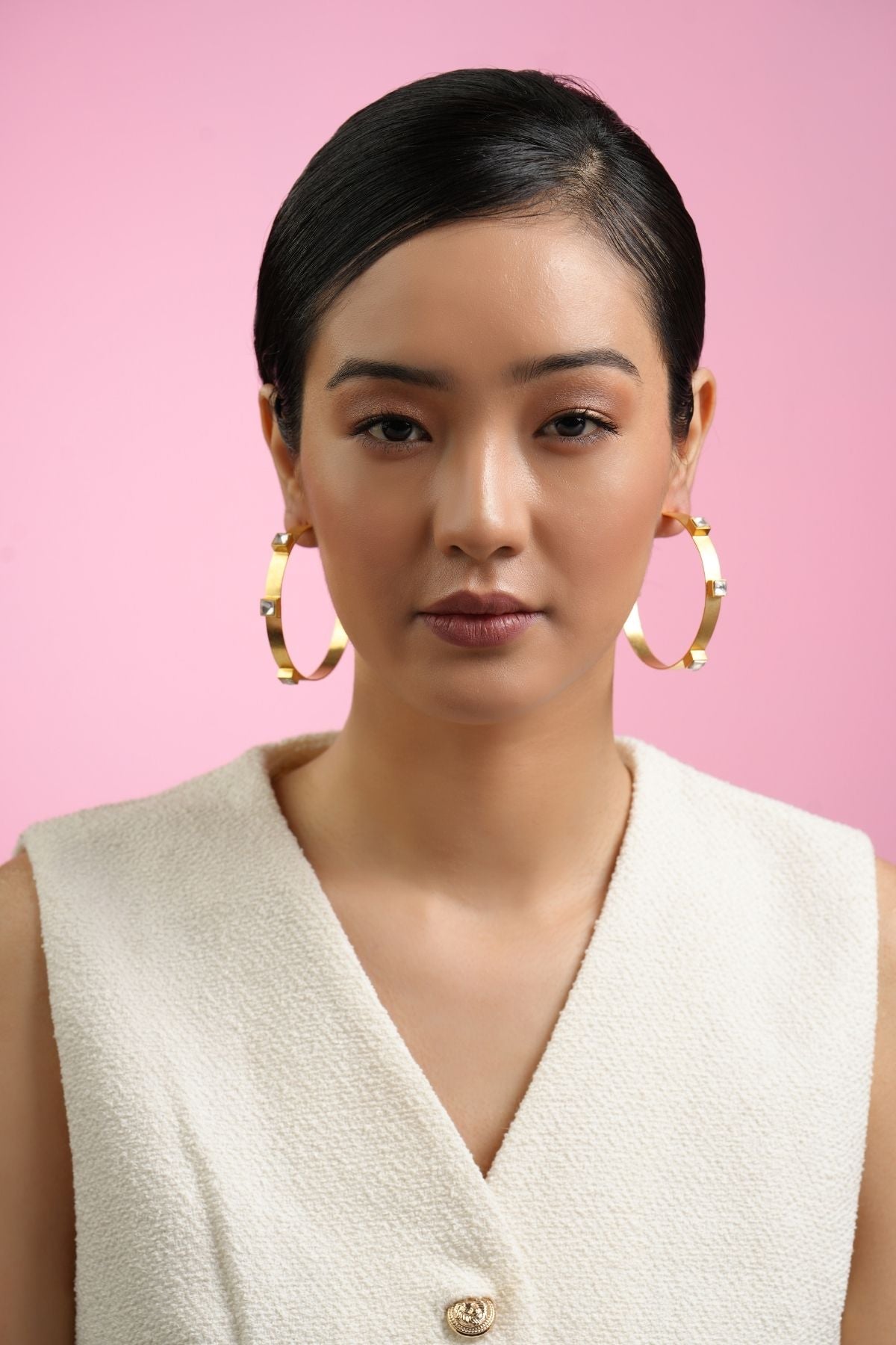 Twinkling Gold Star 22K Hoops- White