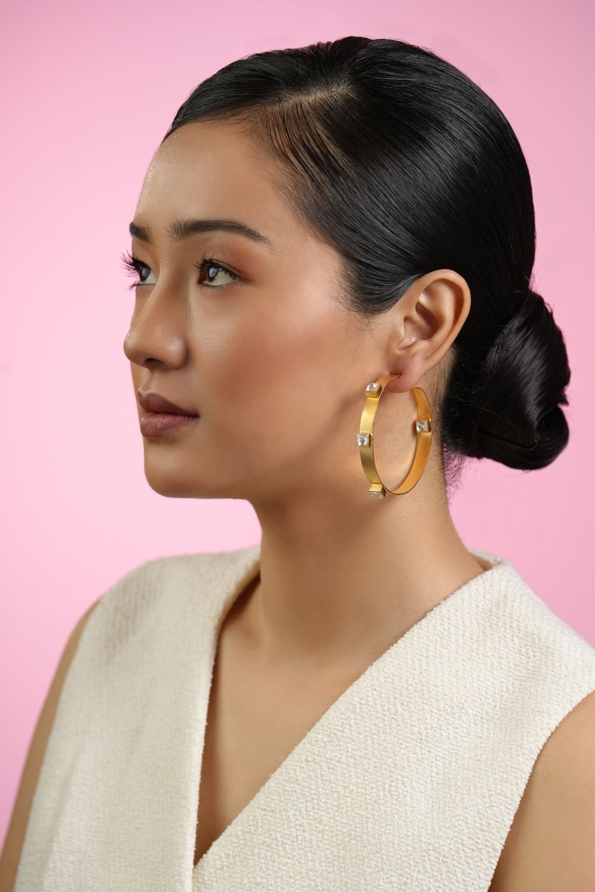 Twinkling Gold Star 22K Hoops- White