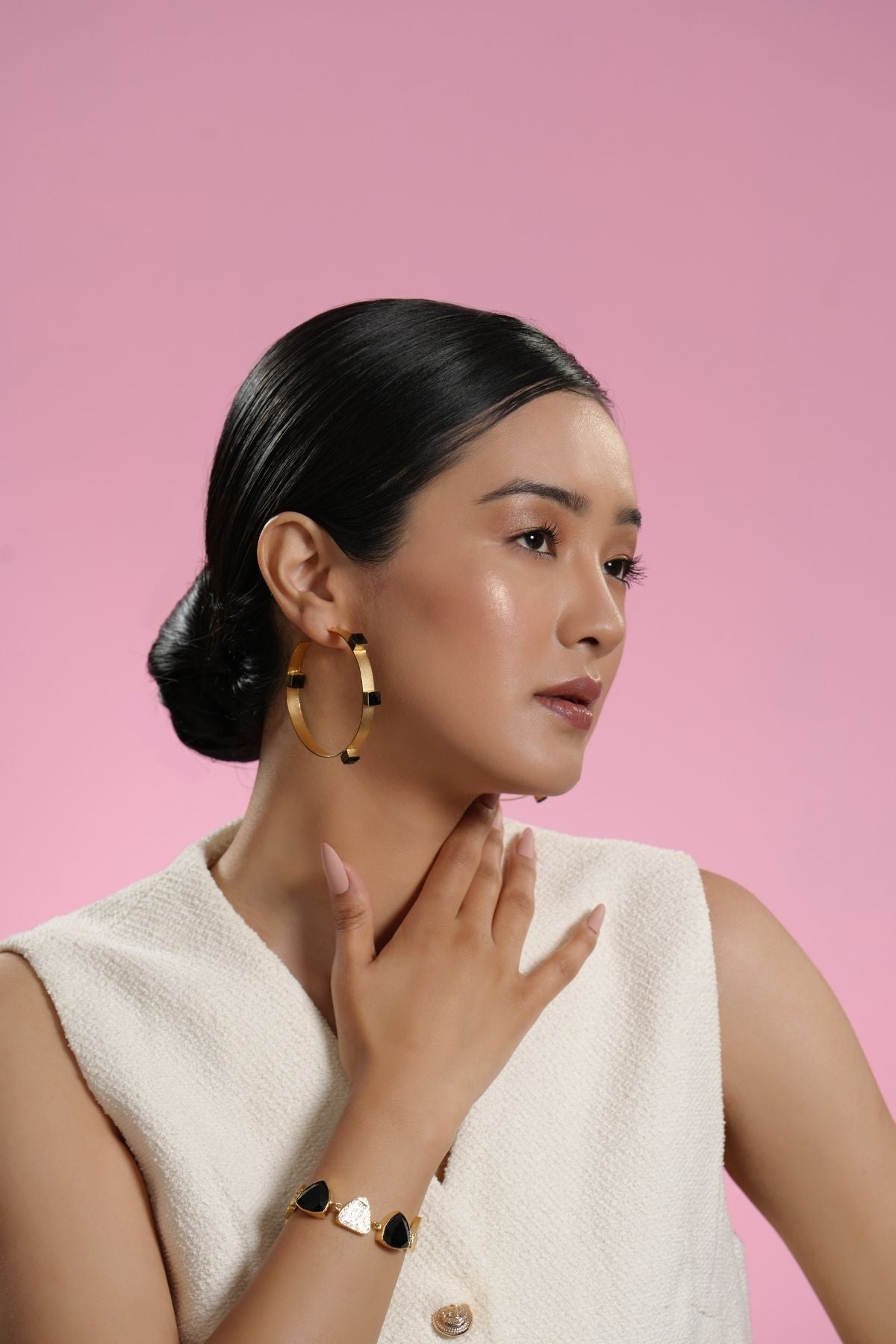Twinkling Gold Star 22K Hoops- Black