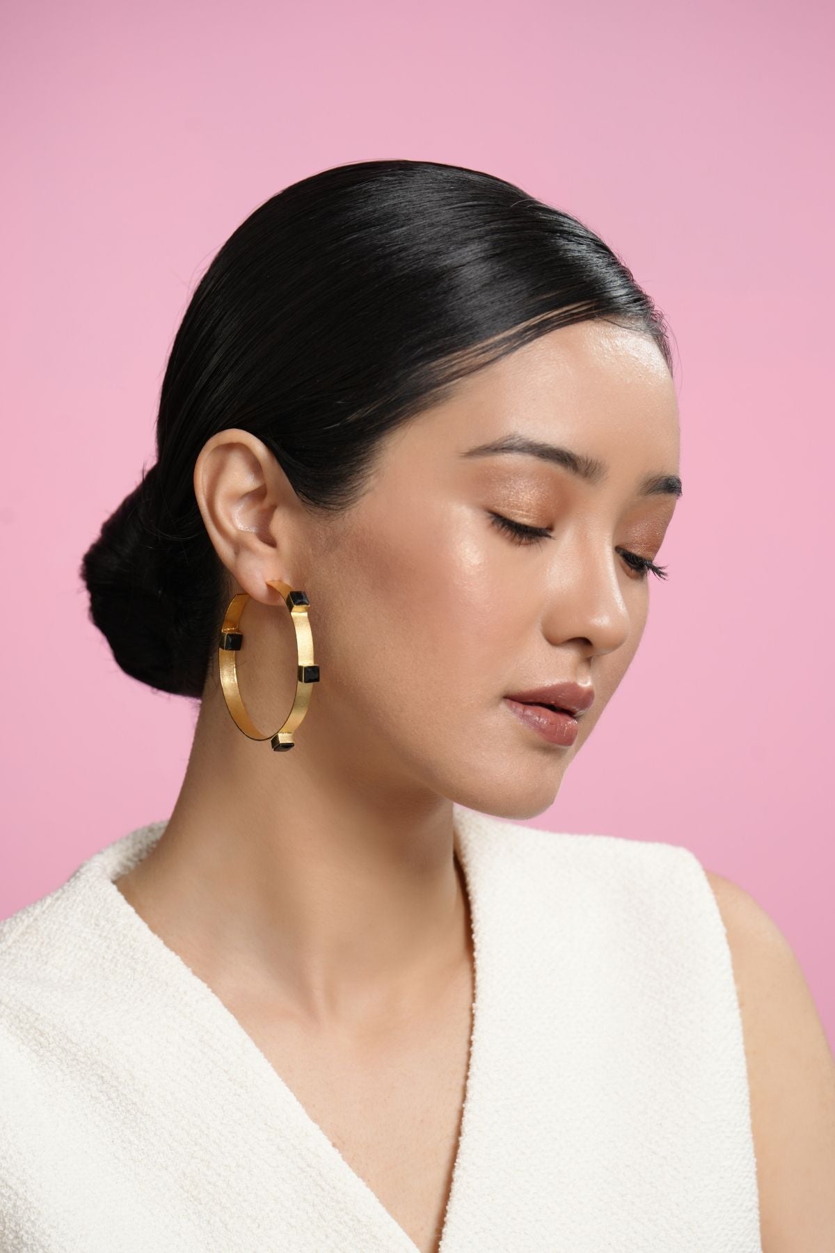 Twinkling Gold Star 22K Hoops- Black