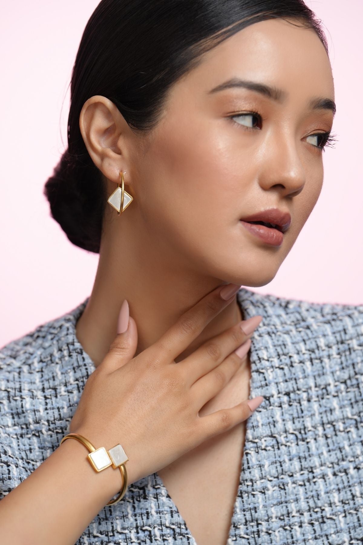 Sugared Pearl 22K Hoops