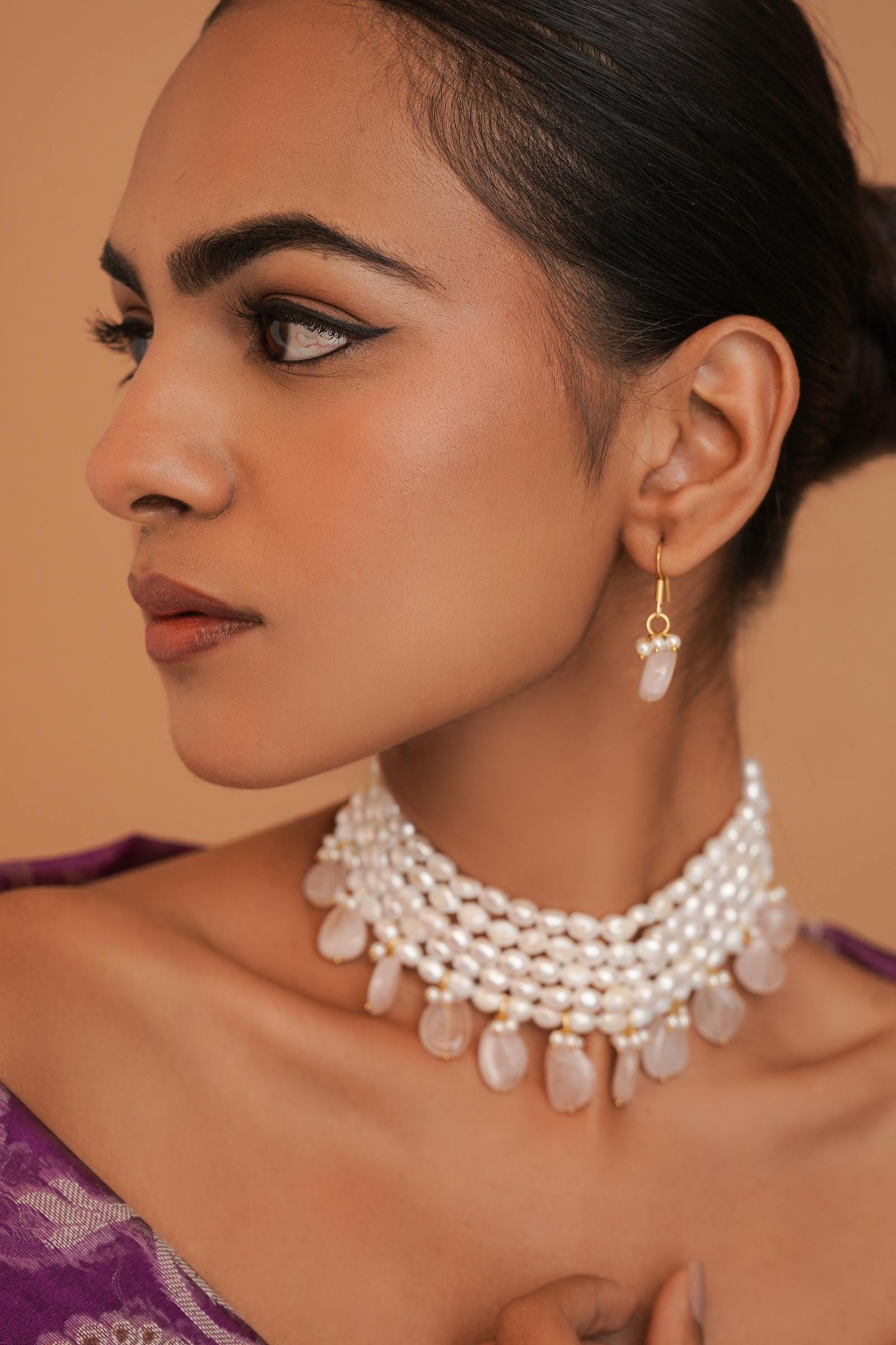 Rose Quartz Maharani Pearl Choker Set