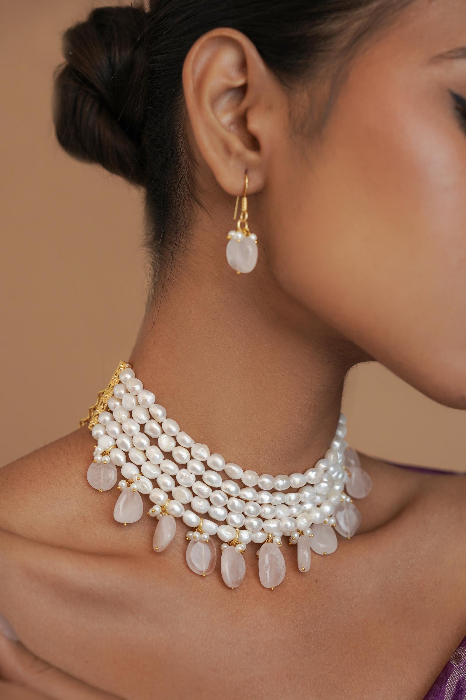 Rose Quartz Maharani Pearl Choker Set