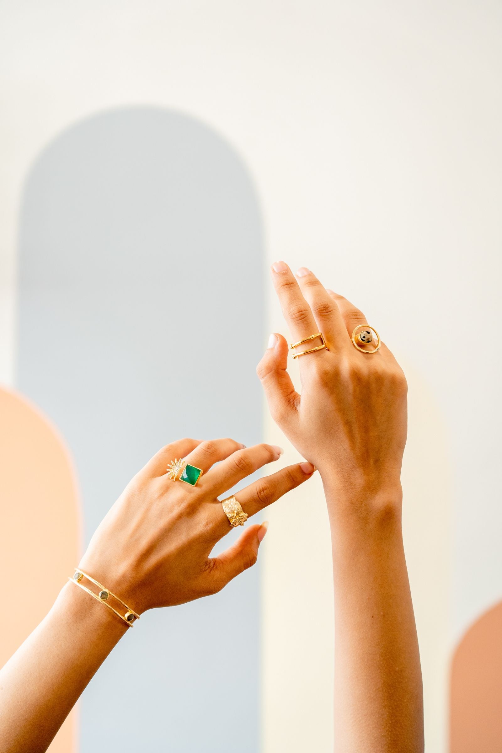 Green Onyx Half Sun Gold Ring