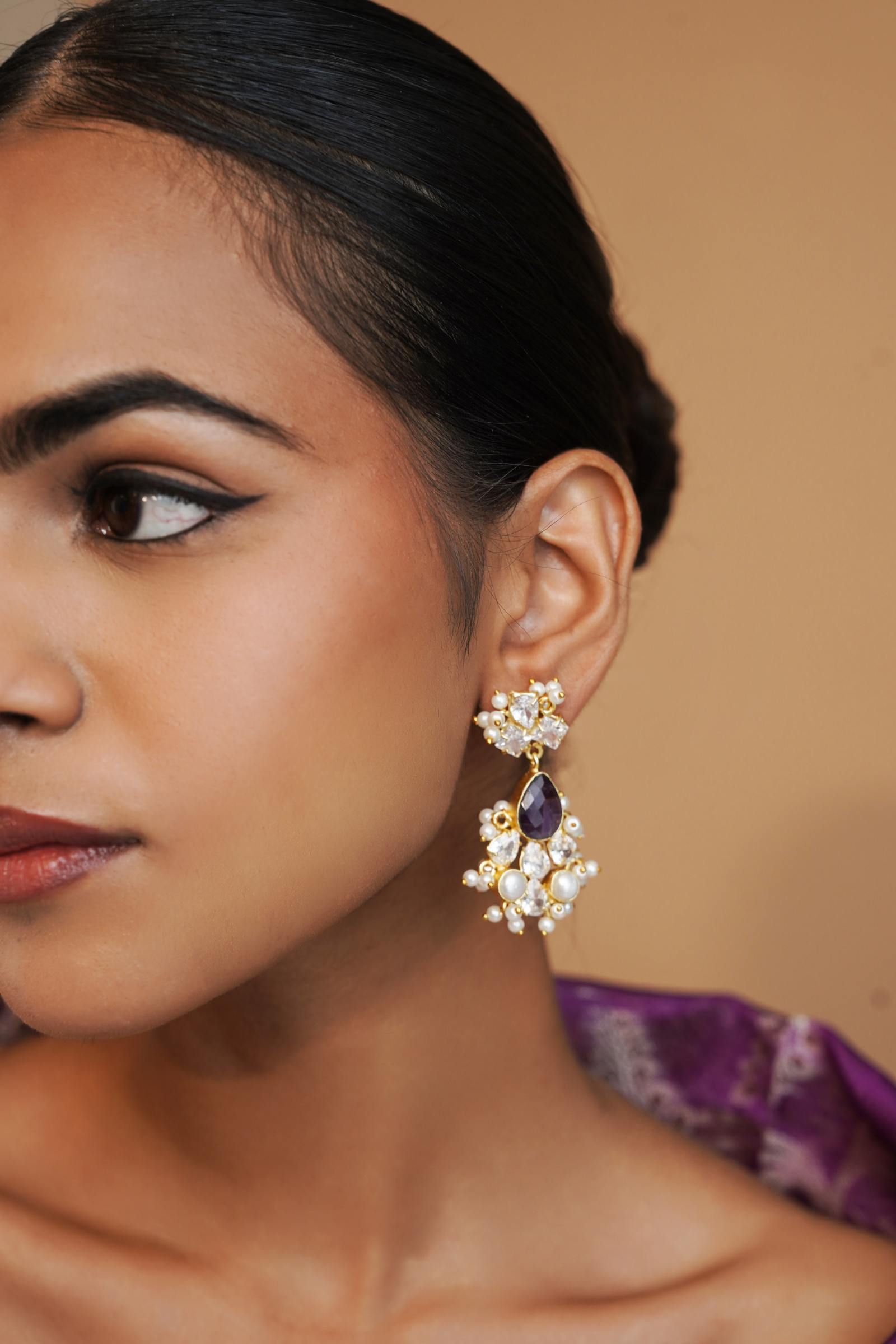 Noor Crescent Earrings- Amethyst