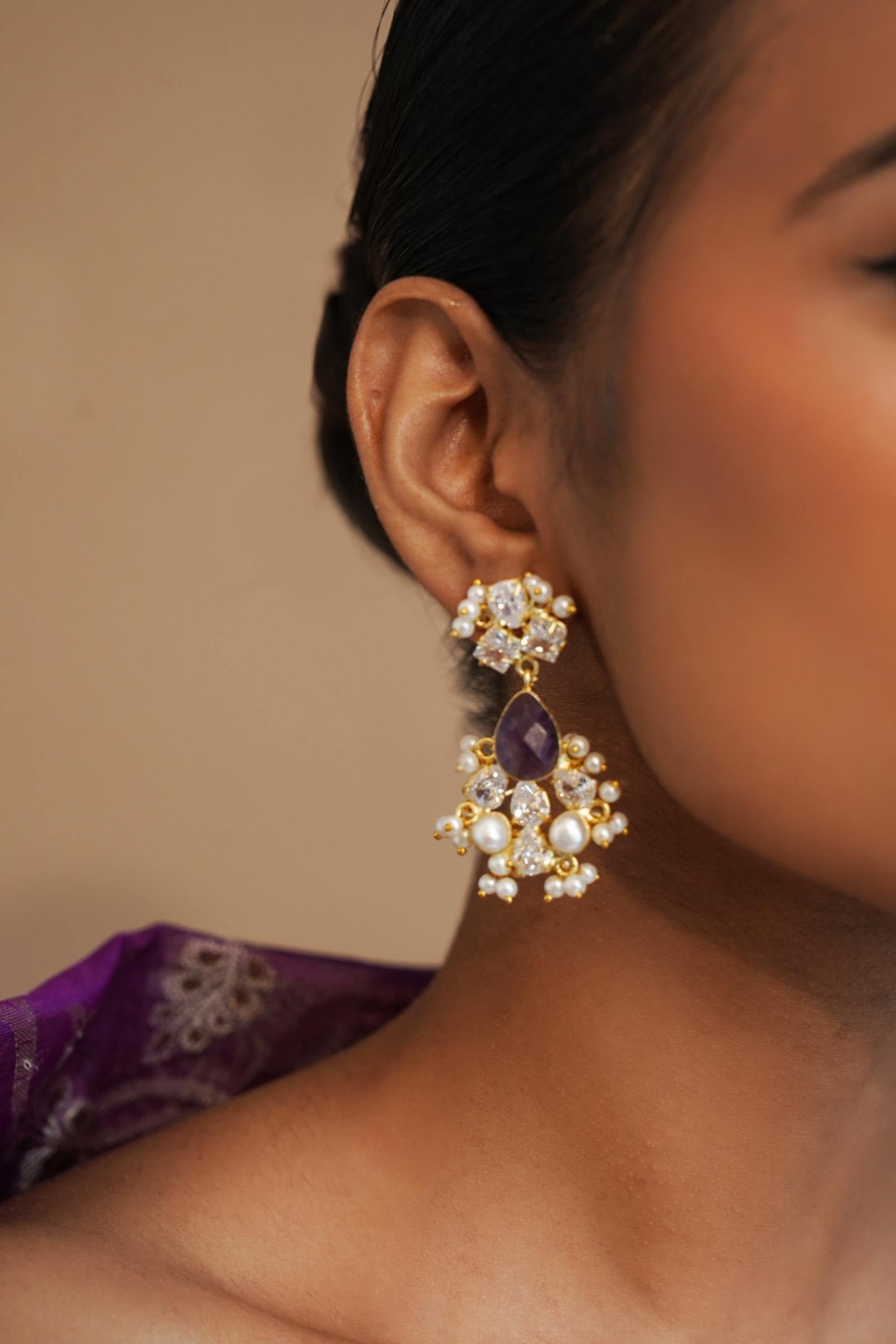 Noor Crescent Earrings- Amethyst