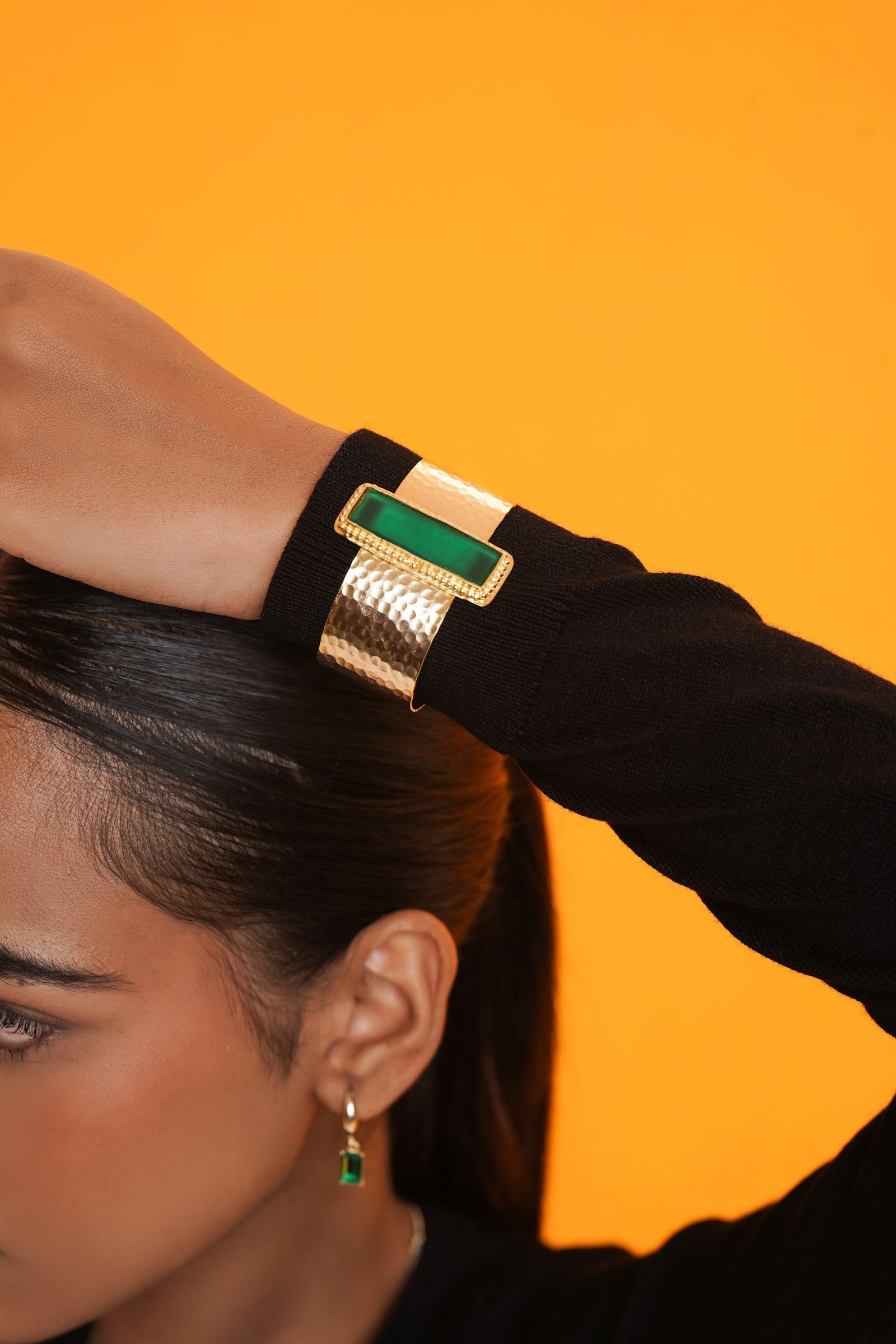 Majestic Gold Textured Emerald Cuff Bracelet