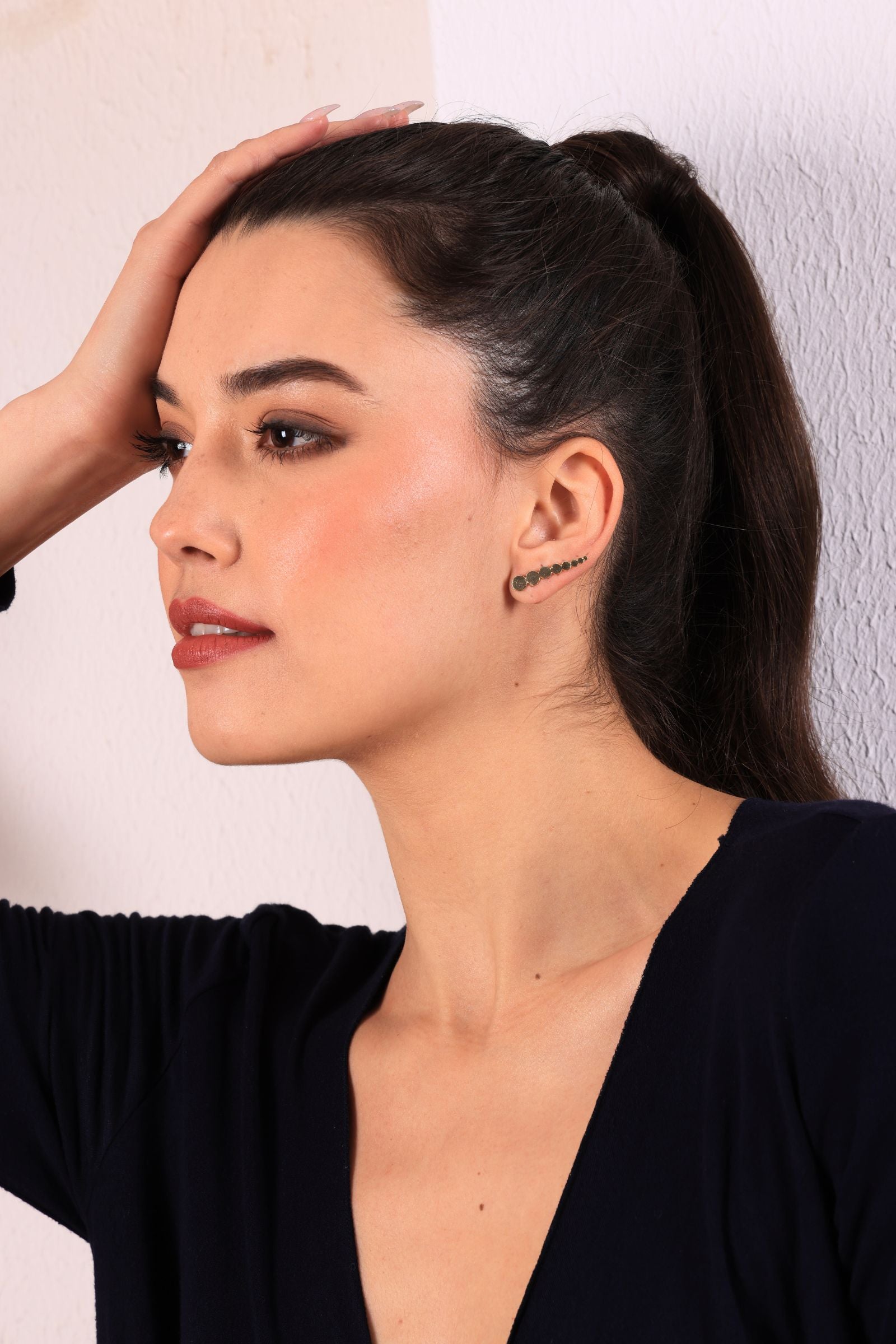 Gold Cirque Climber Stud Earrings