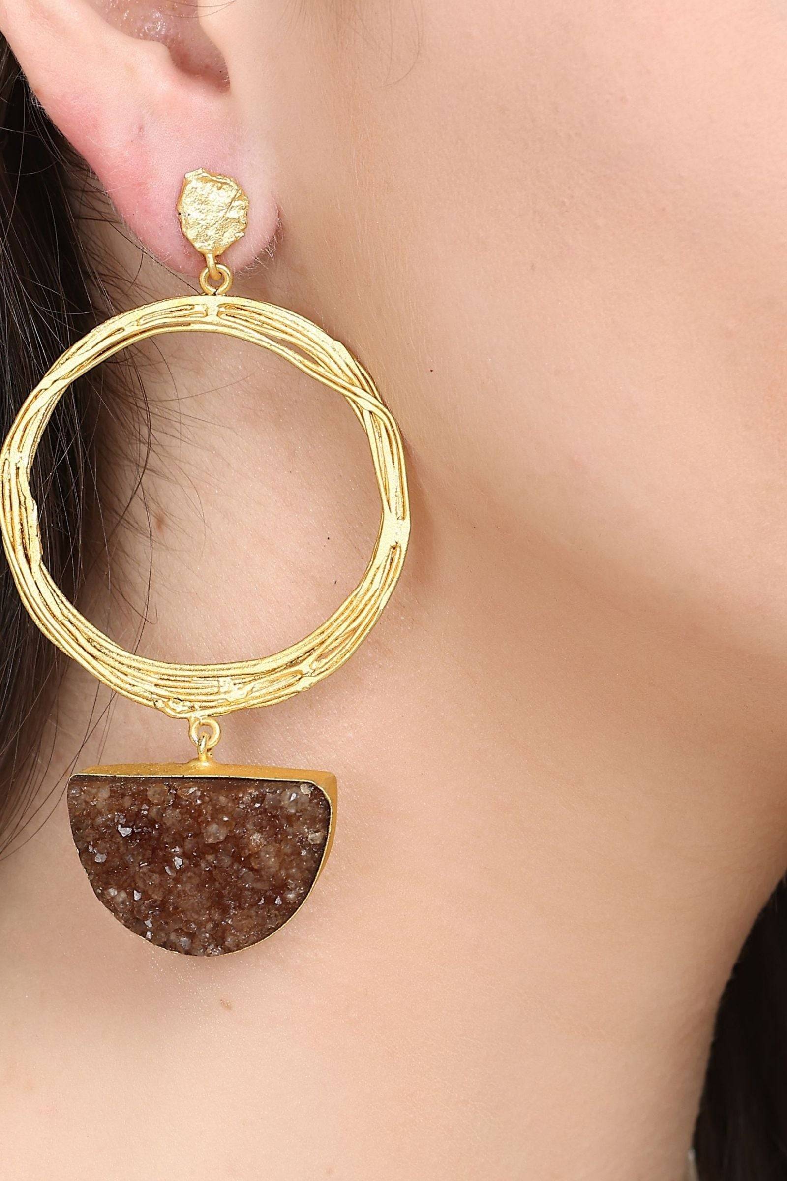 The Statement Collection- Druzy Long Hoop Earrings