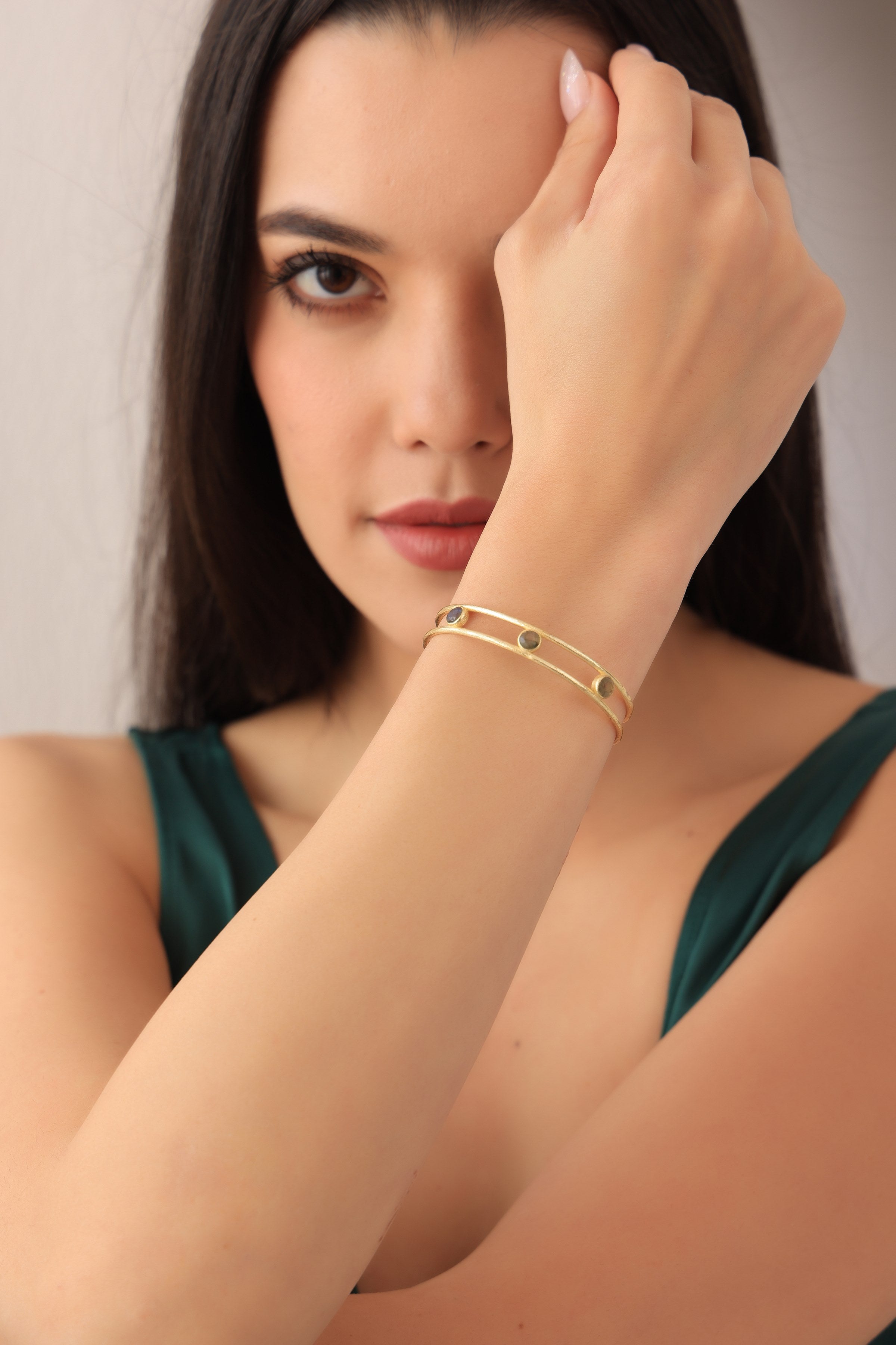 Statement Labrodarite Gold Bracelet