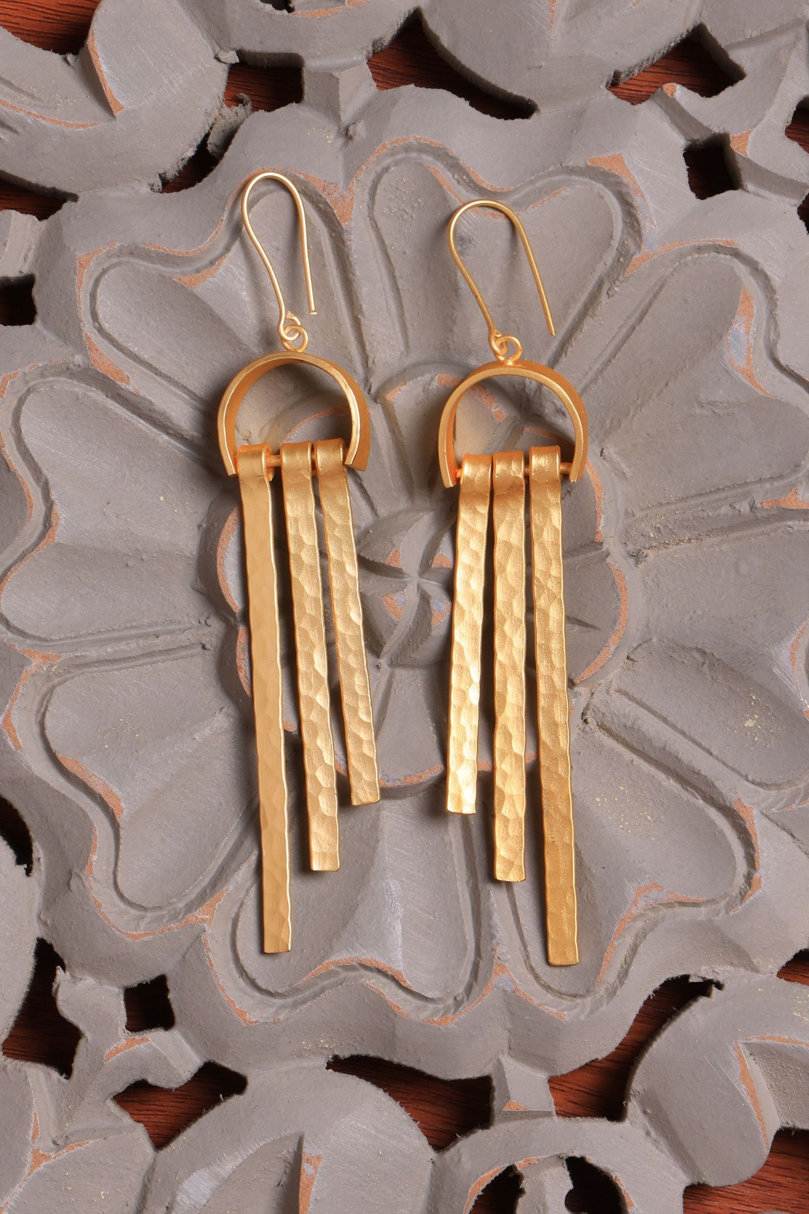 Textured Matte Gold Long Danglers