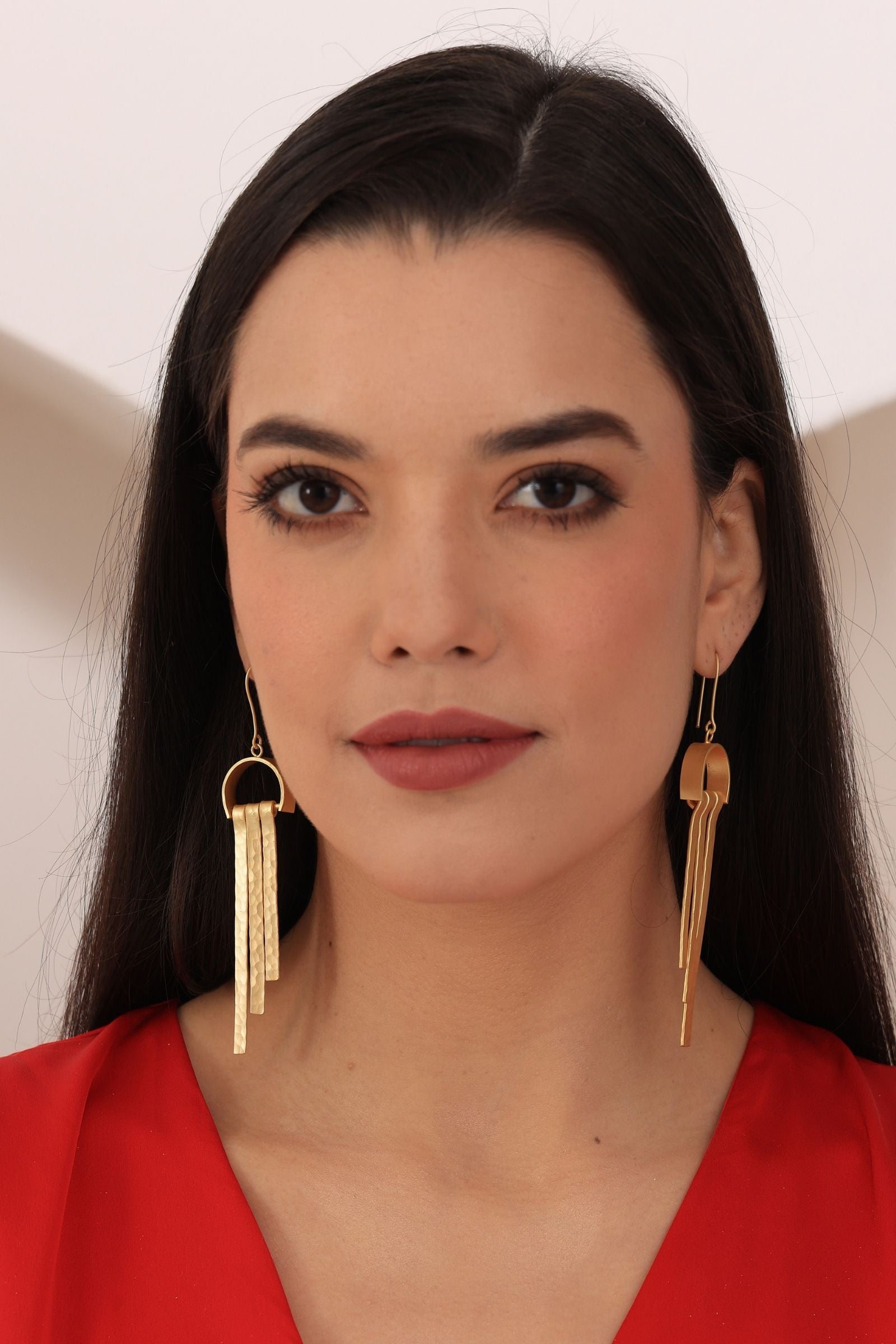 Textured Matte Gold Long Danglers