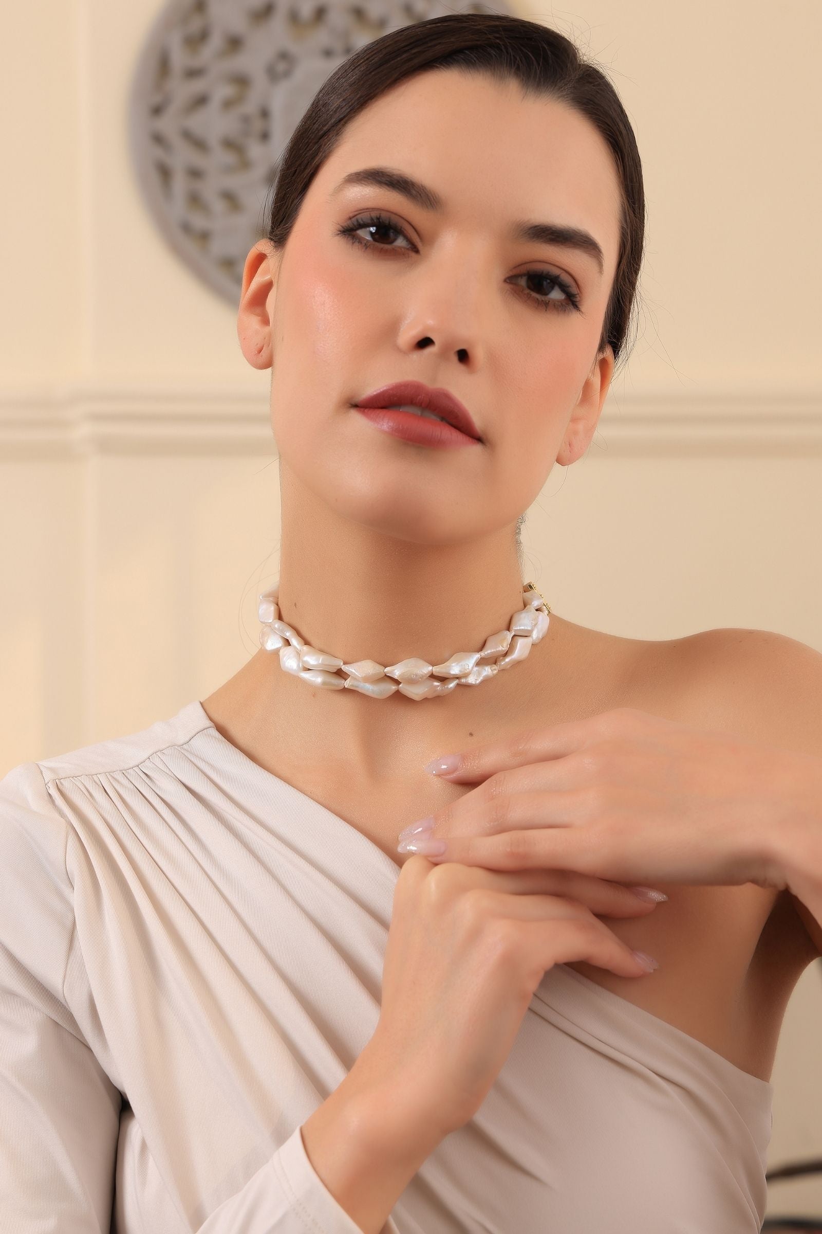Brass Natural Fresh Water Pearl Choker