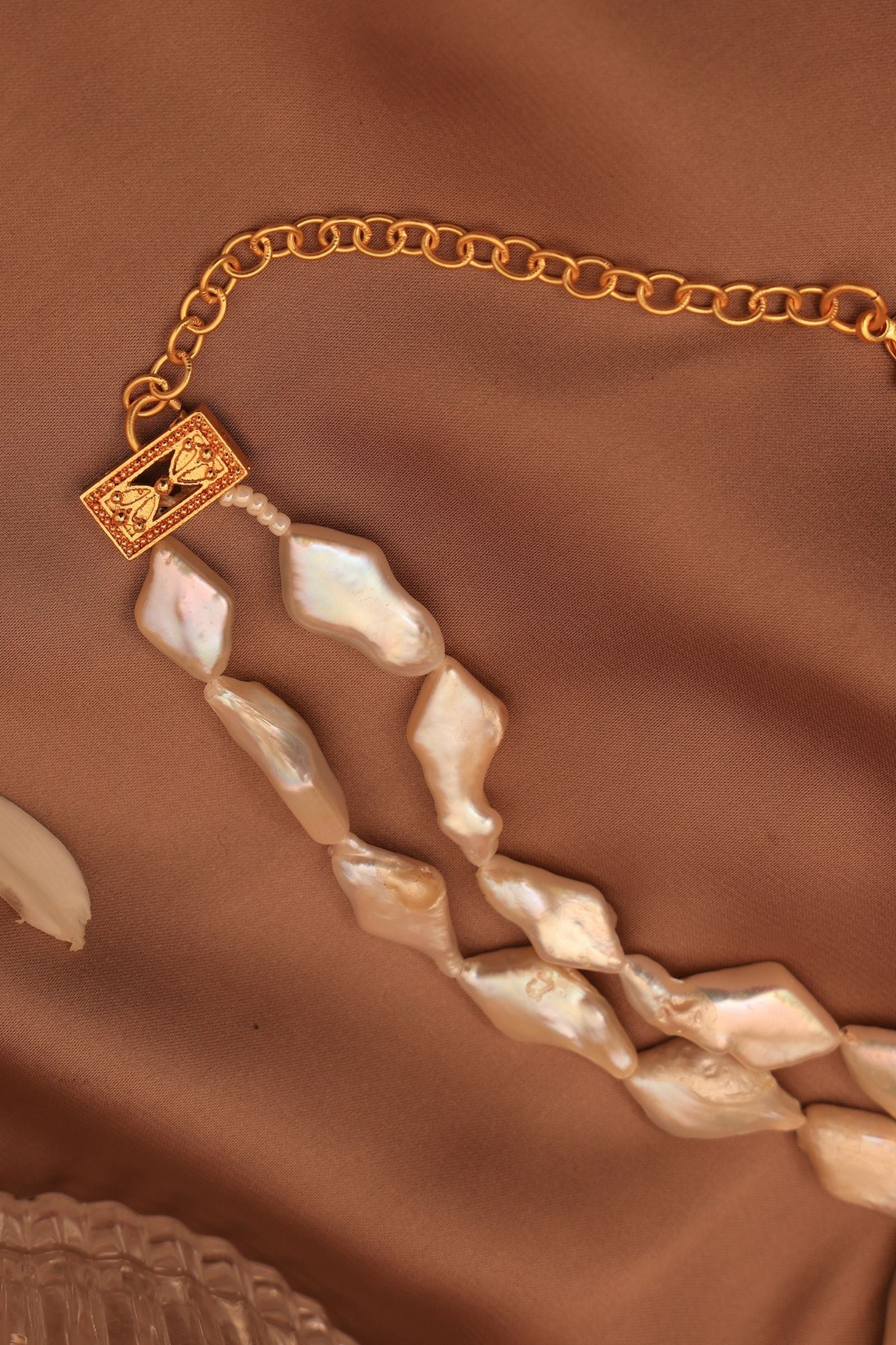 Brass Natural Fresh Water Pearl Choker