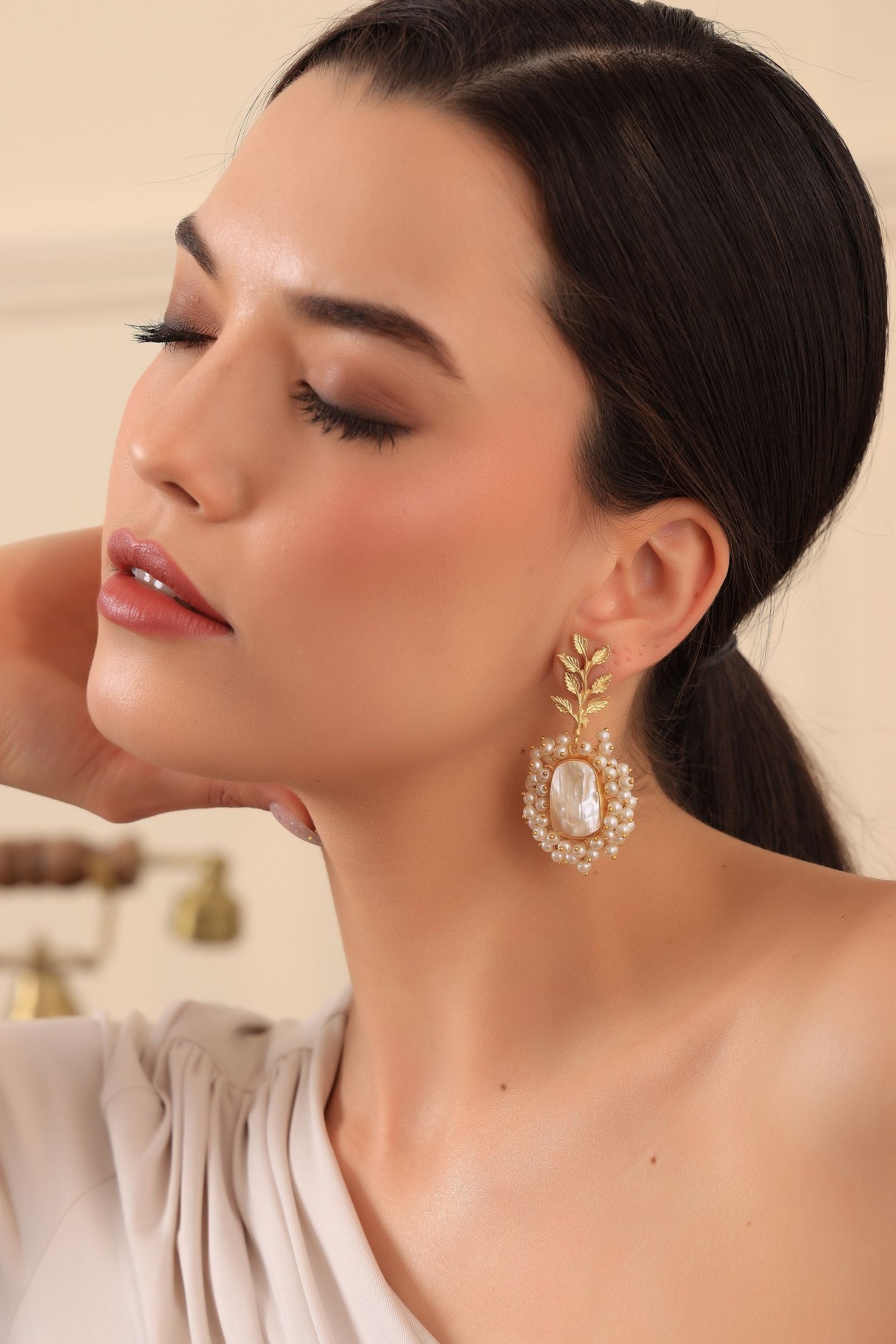 Enchanting Leaf Pearl Drop Earrings