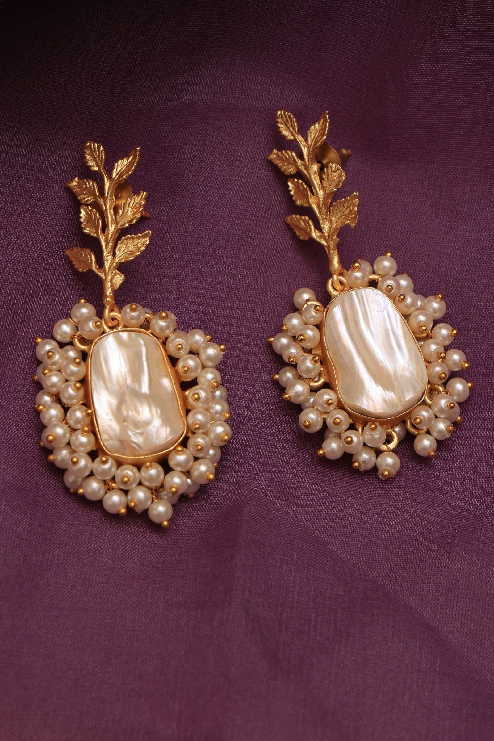 Enchanting Leaf Pearl Drop Earrings