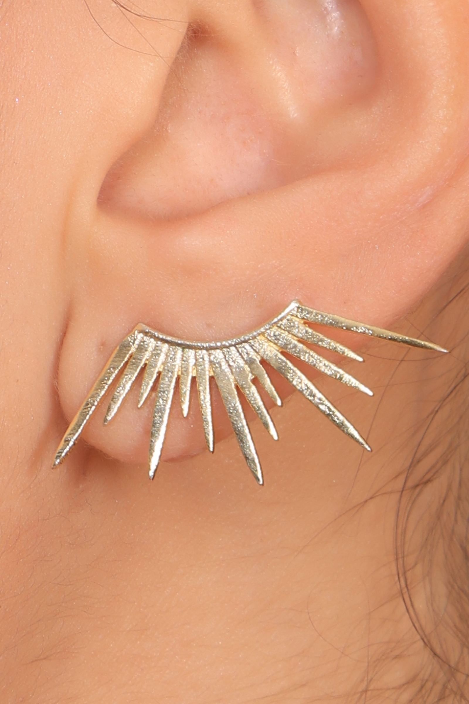 Gold Sun Rays Climber Stud Earring