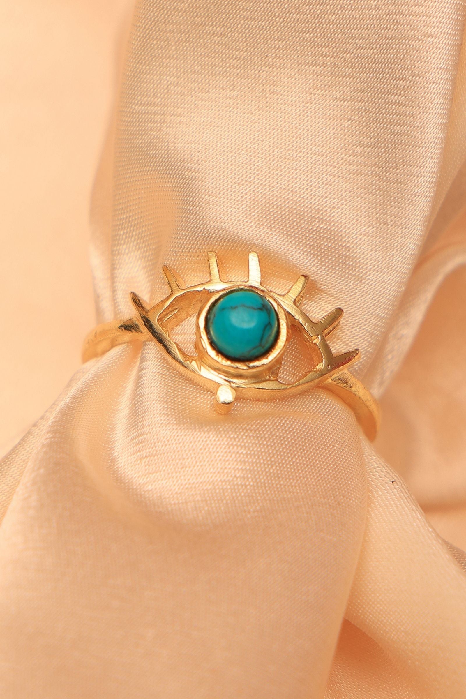 Turquoise Evil Eye Adjustable Ring