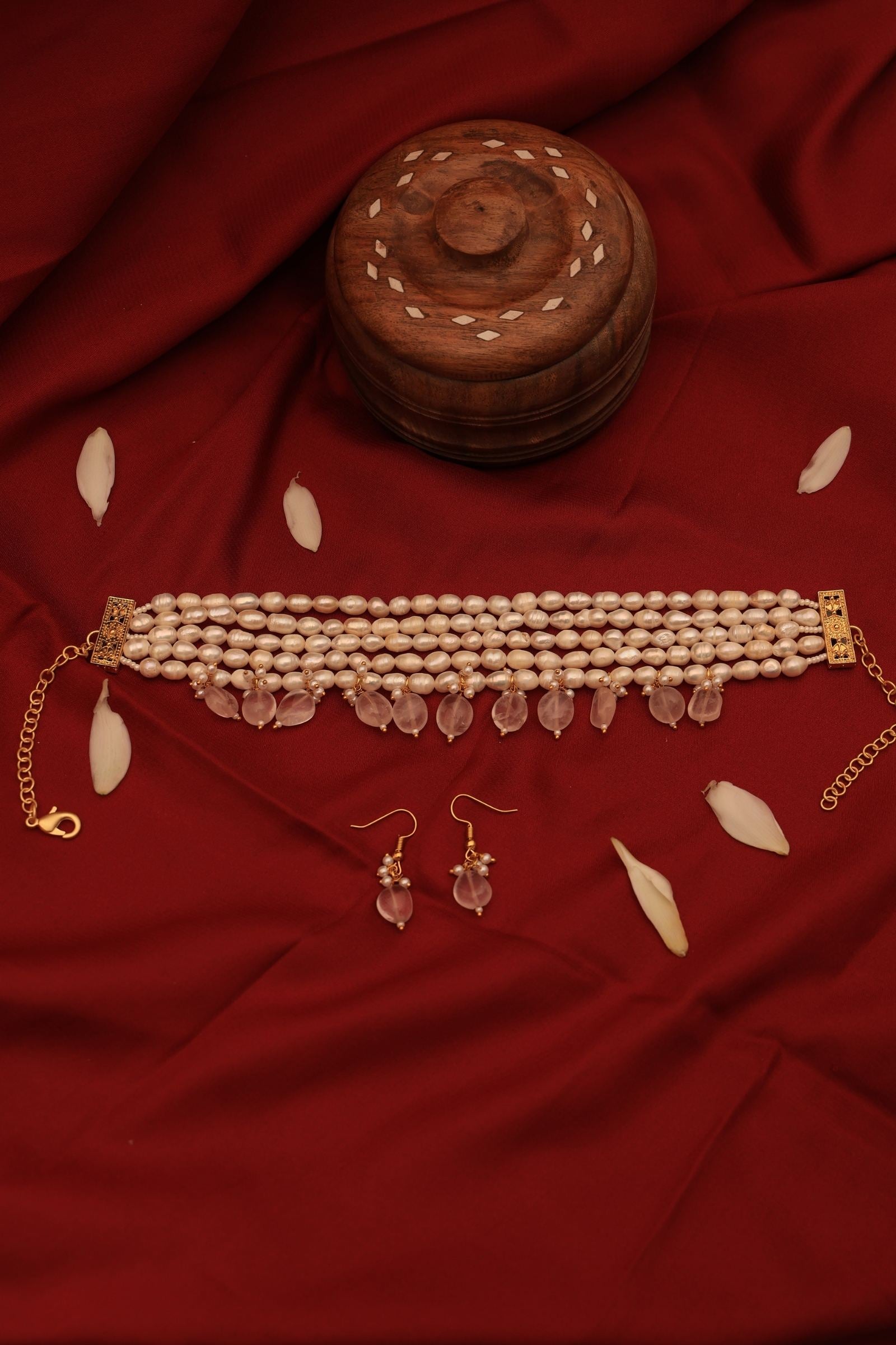Rose Quartz Maharani Pearl Choker Set