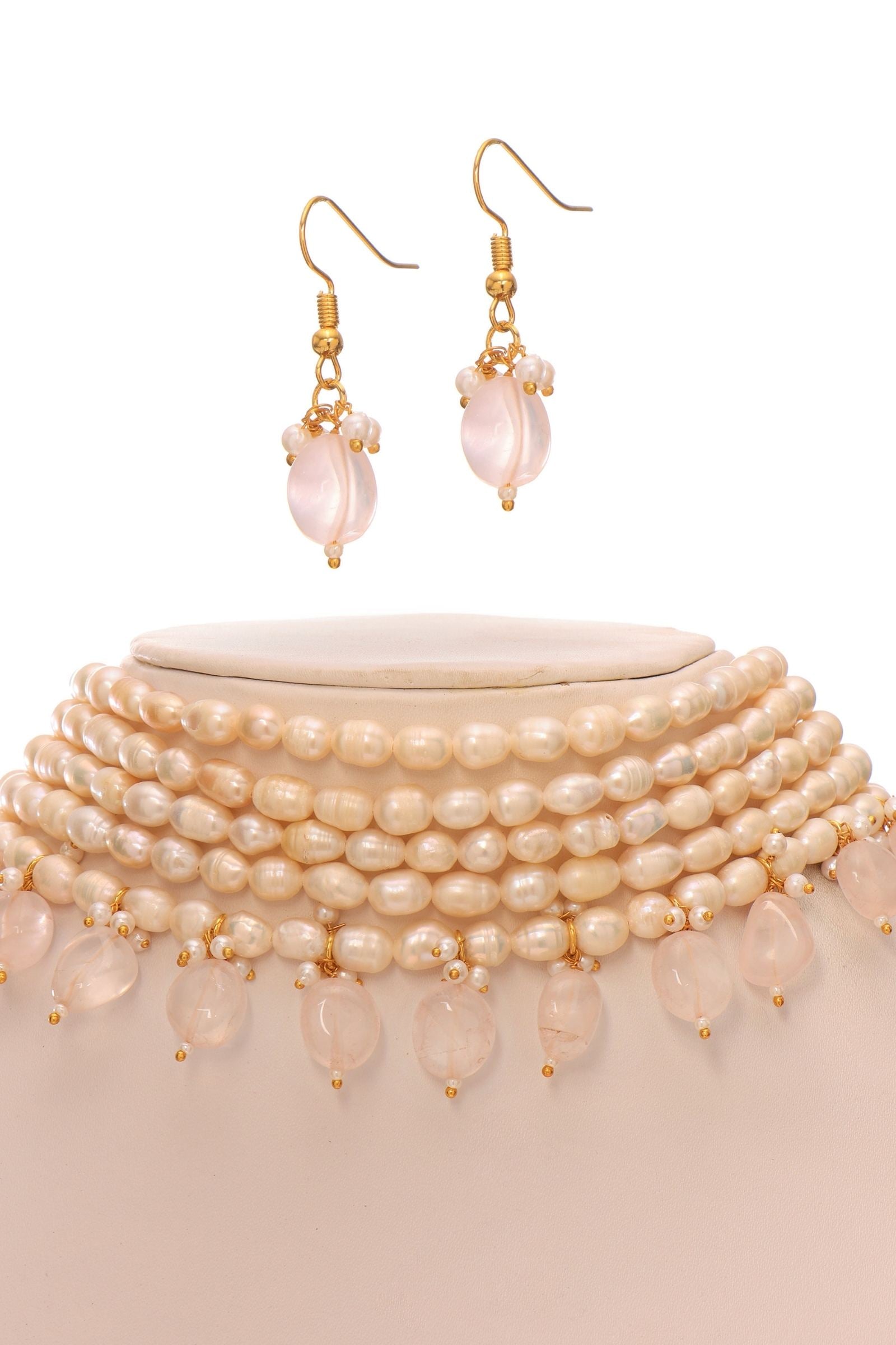 Rose Quartz Maharani Pearl Choker Set