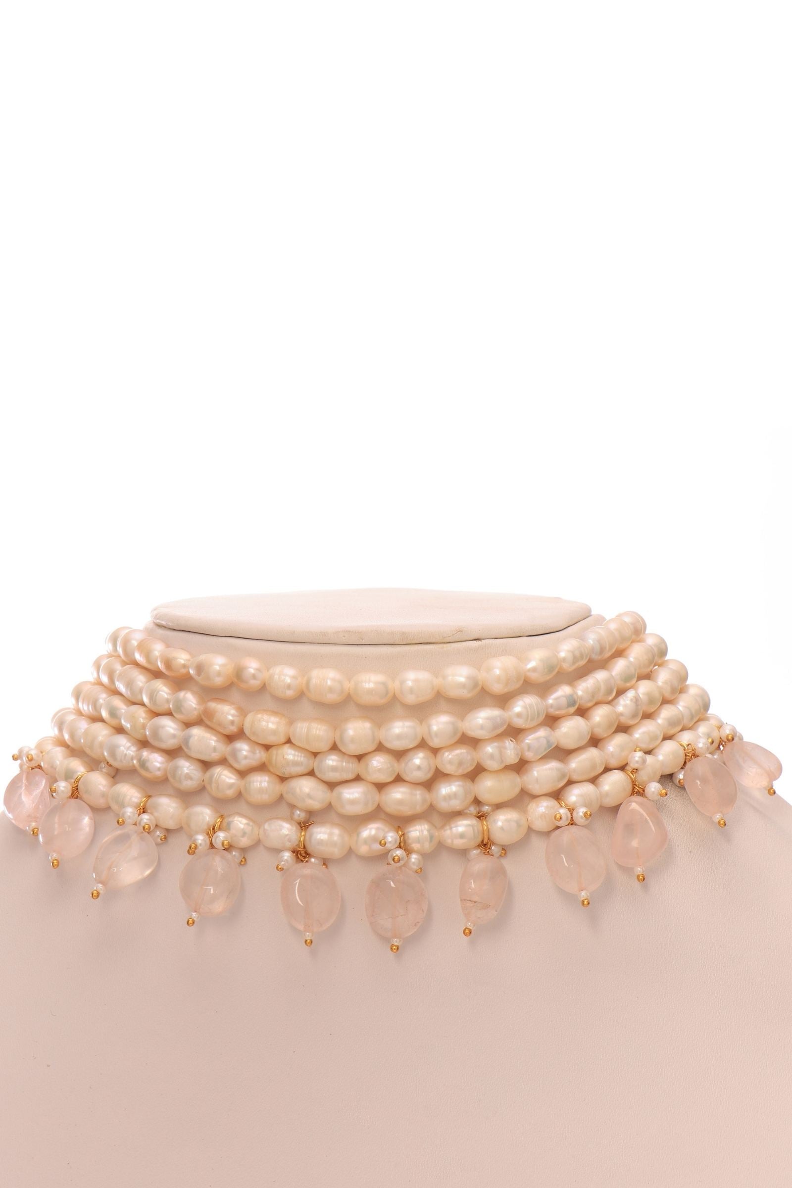 Rose Quartz Maharani Pearl Choker Set