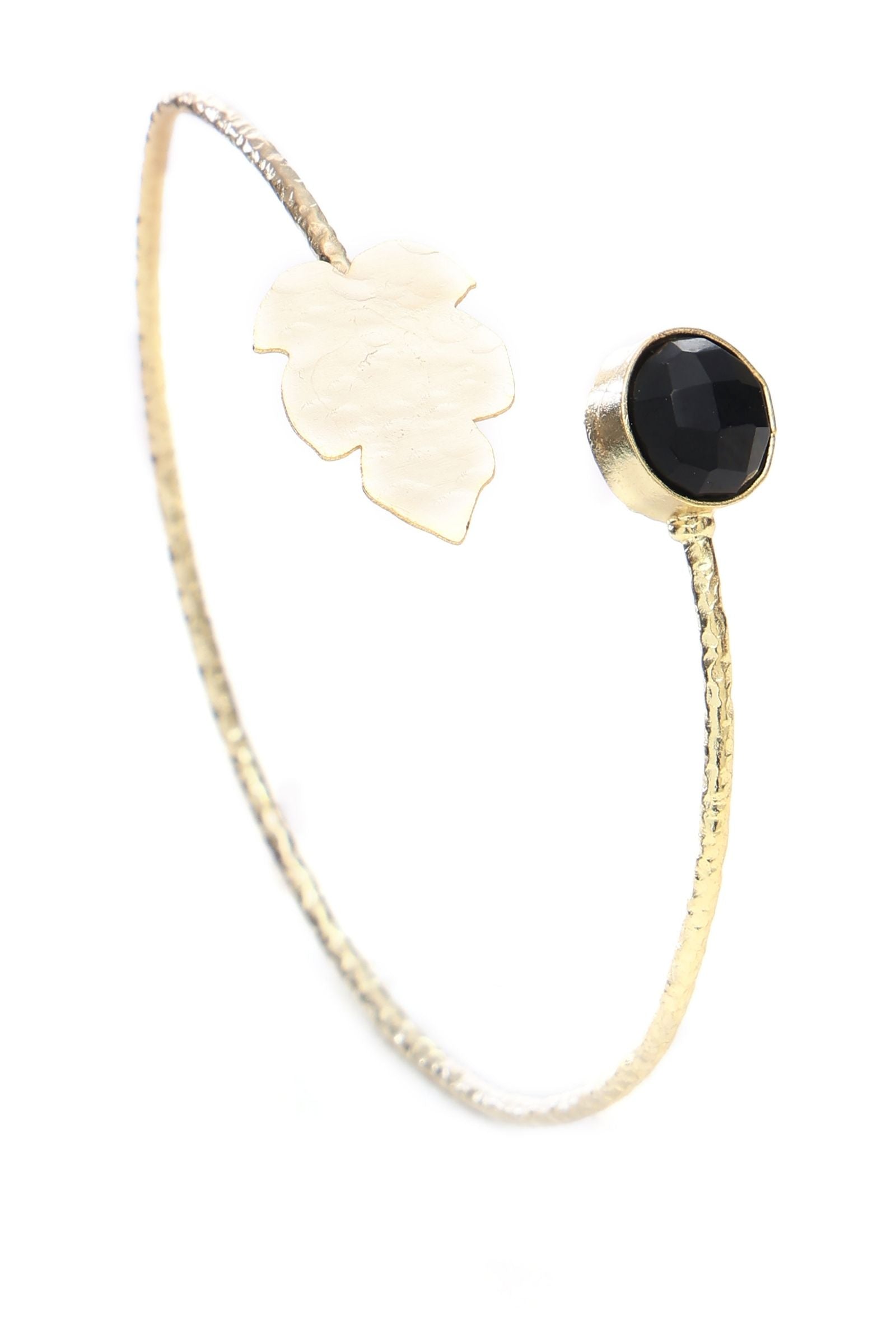 Black Onyx Gold Leaf Bracelet