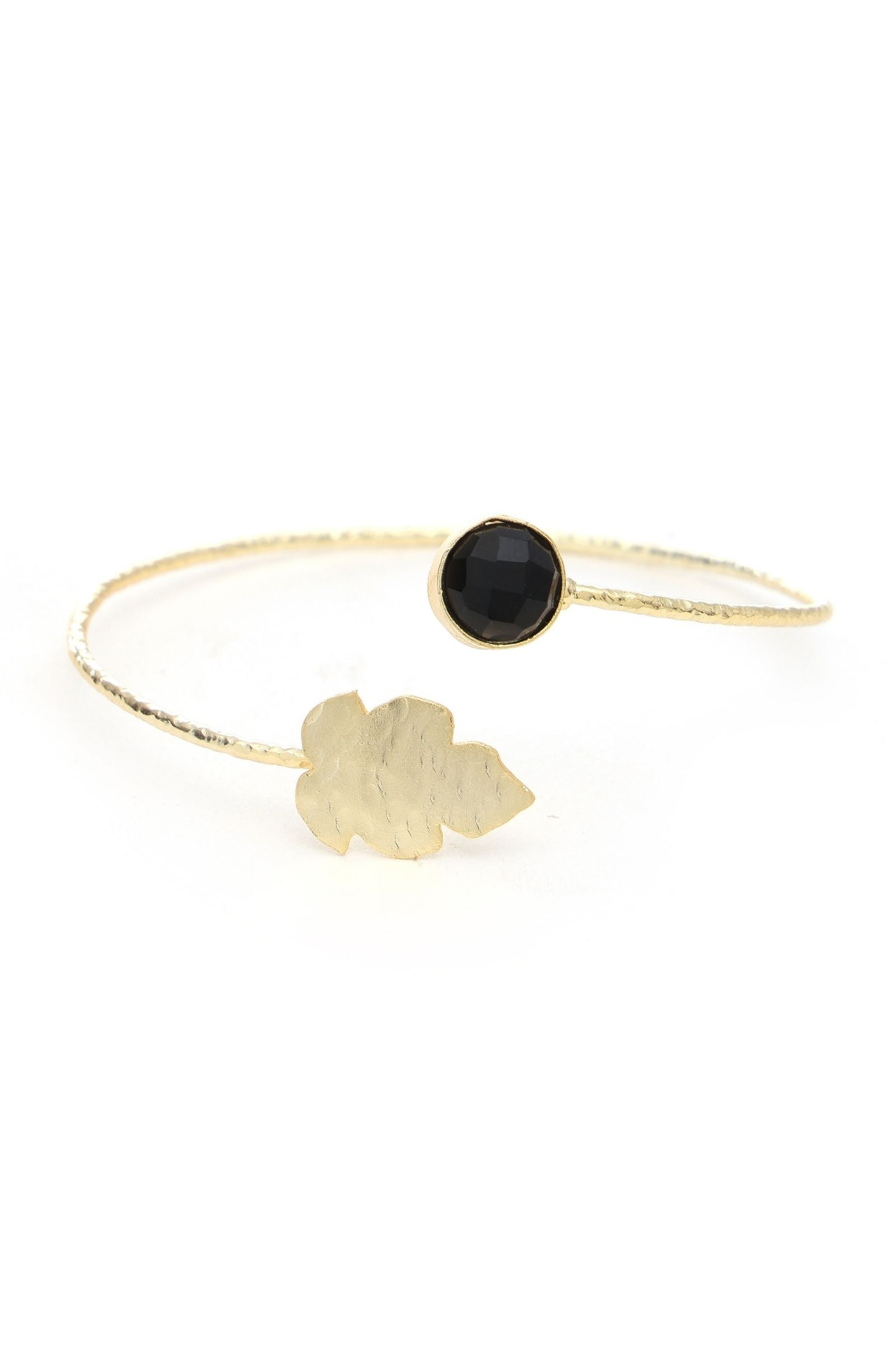 Black Onyx Gold Leaf Bracelet