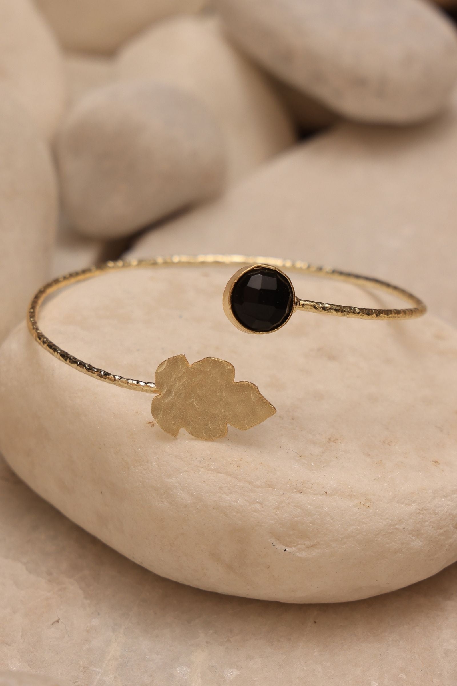 Black Onyx Gold Leaf Bracelet