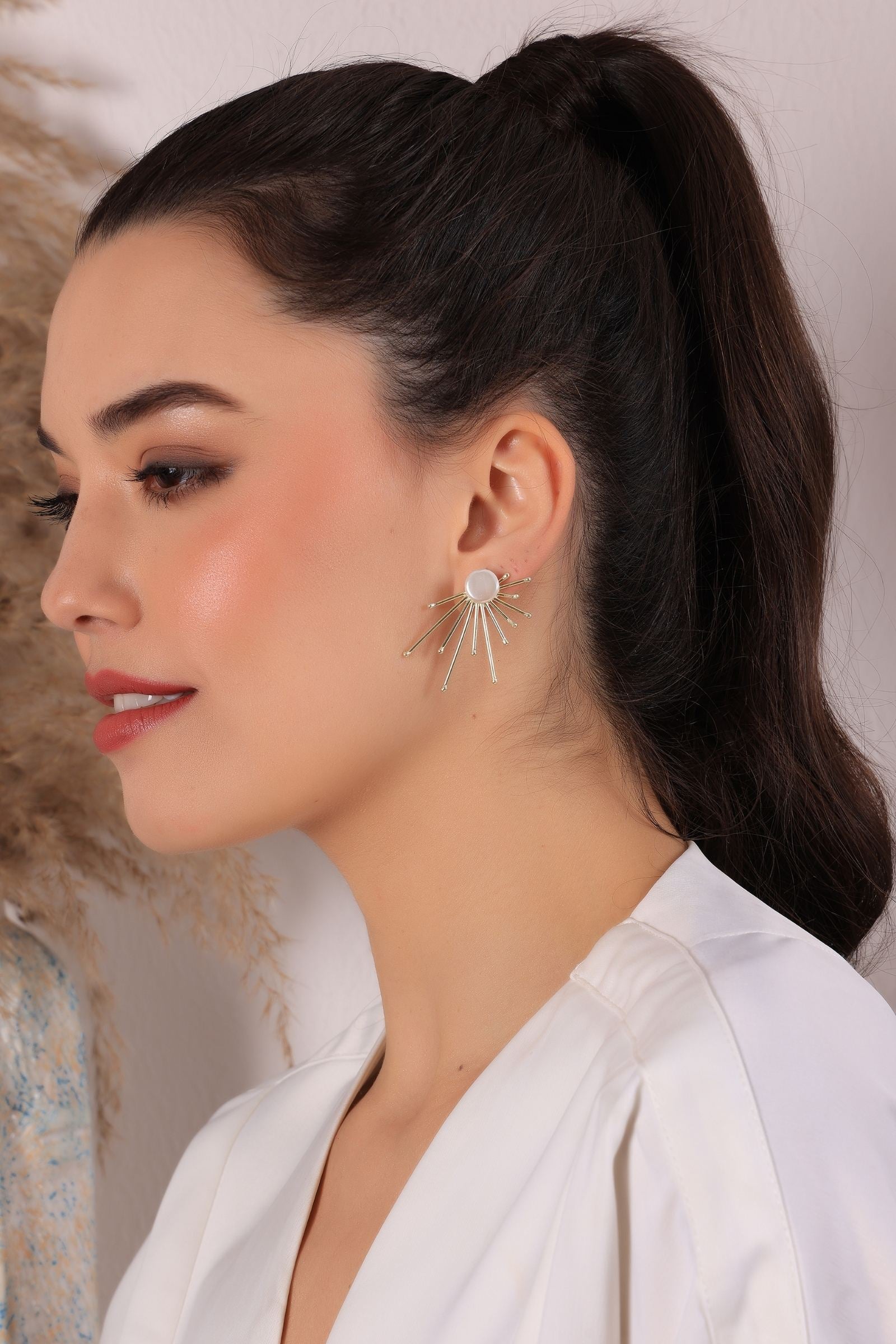 Pearl Sun Rays Stud Statement Earring
