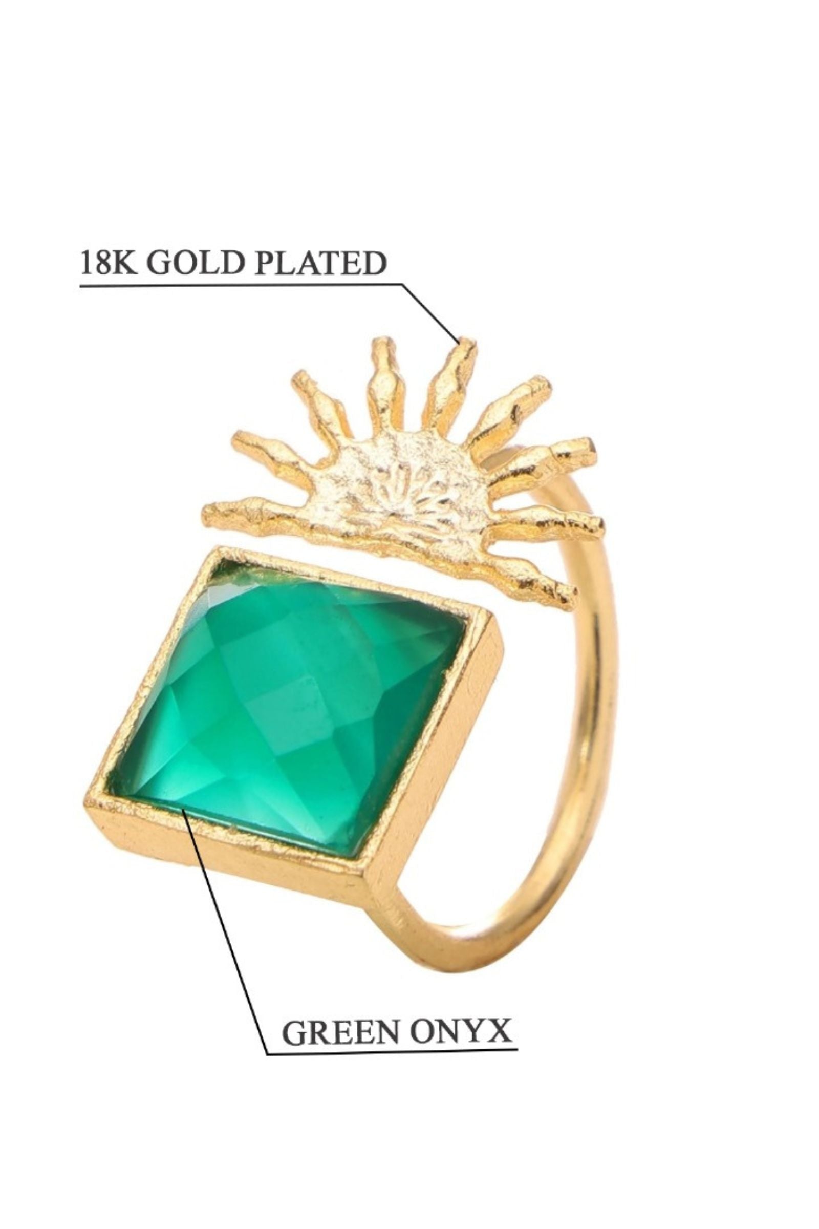 Green Onyx Half Sun Gold Ring