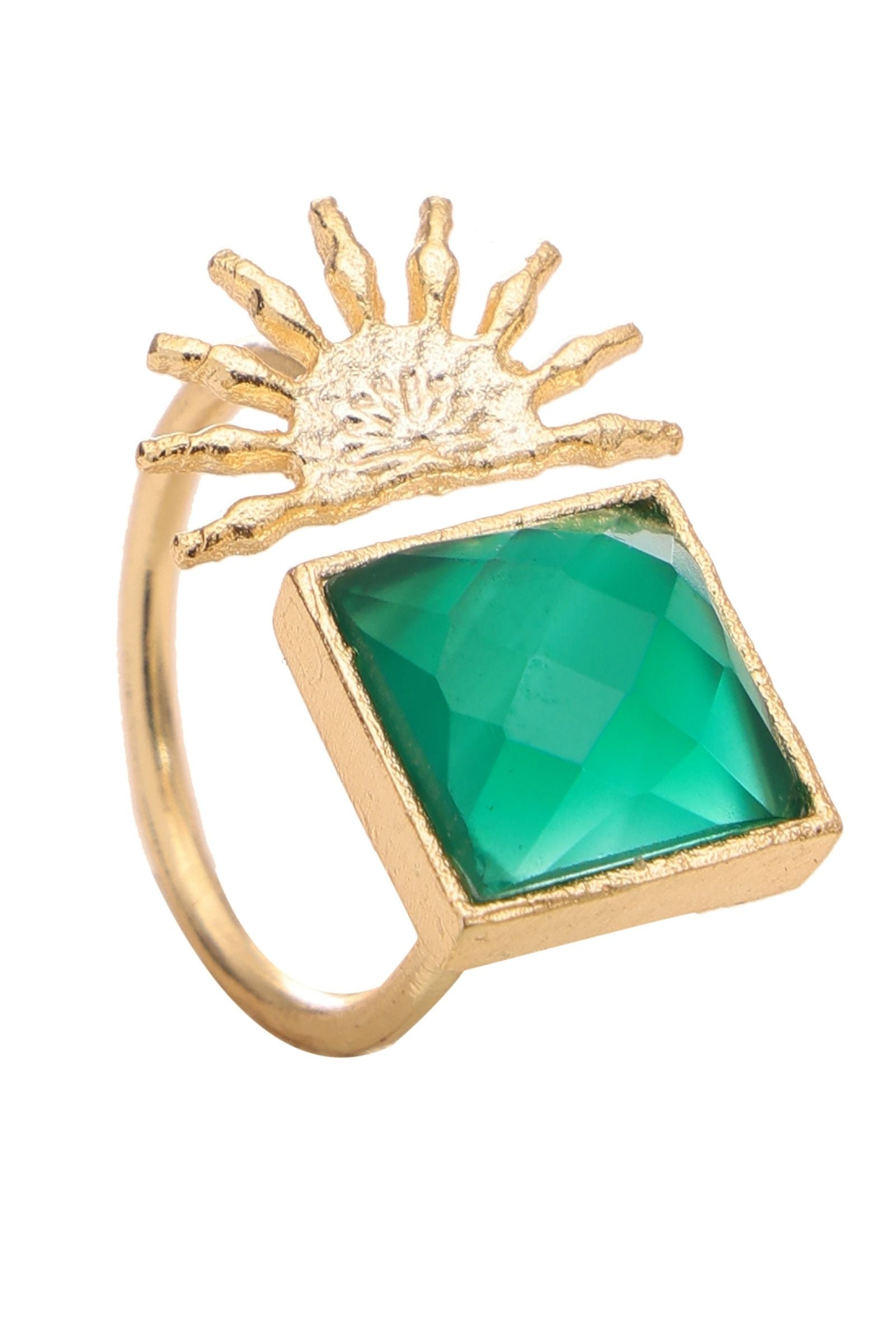 Green Onyx Half Sun Gold Ring