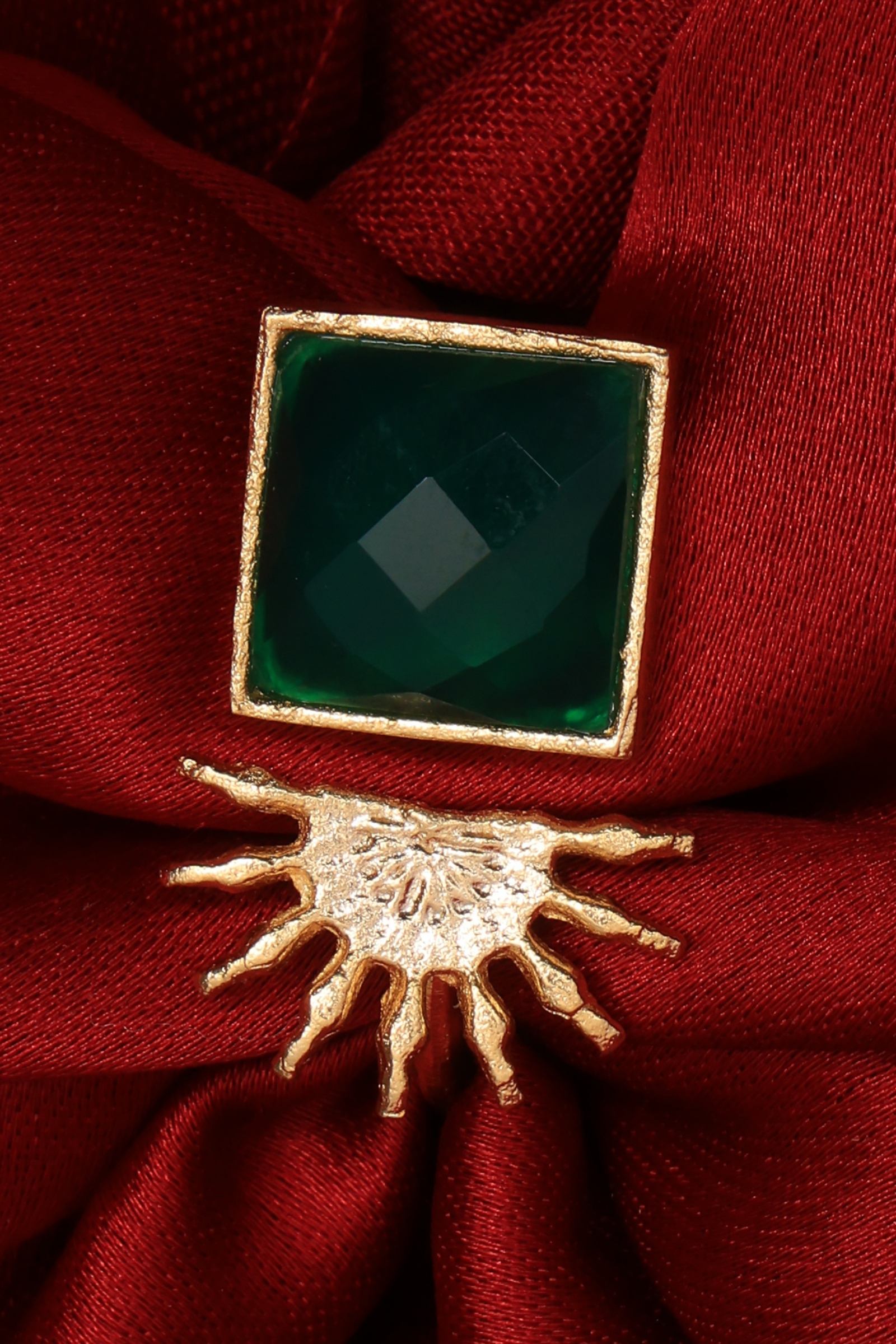 Green Onyx Half Sun Gold Ring