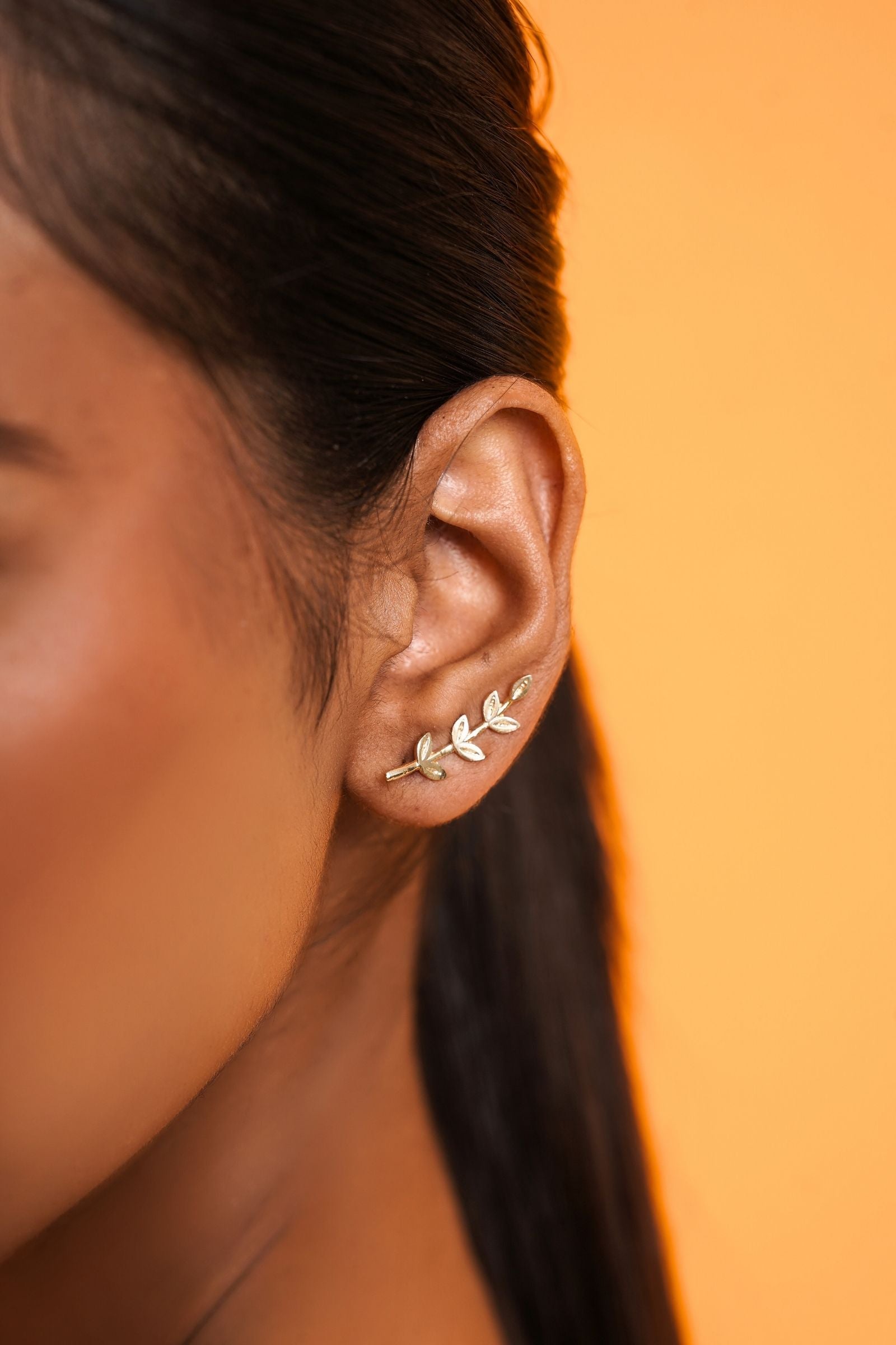 Enchanted Gold Leaf Climber Stud Earring