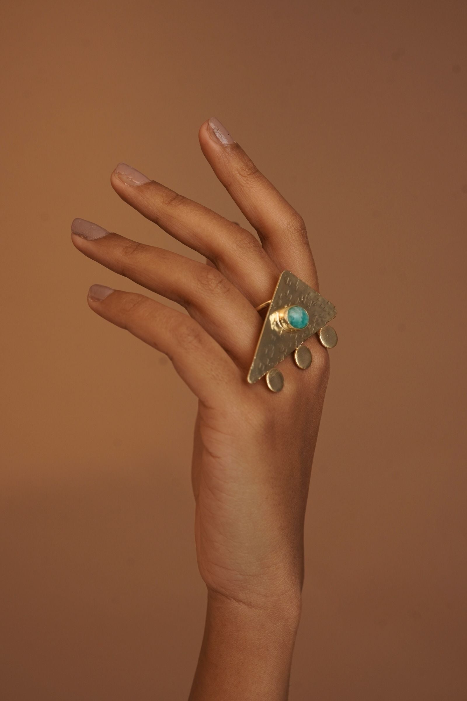 Amazonite and bronze statement selling ring