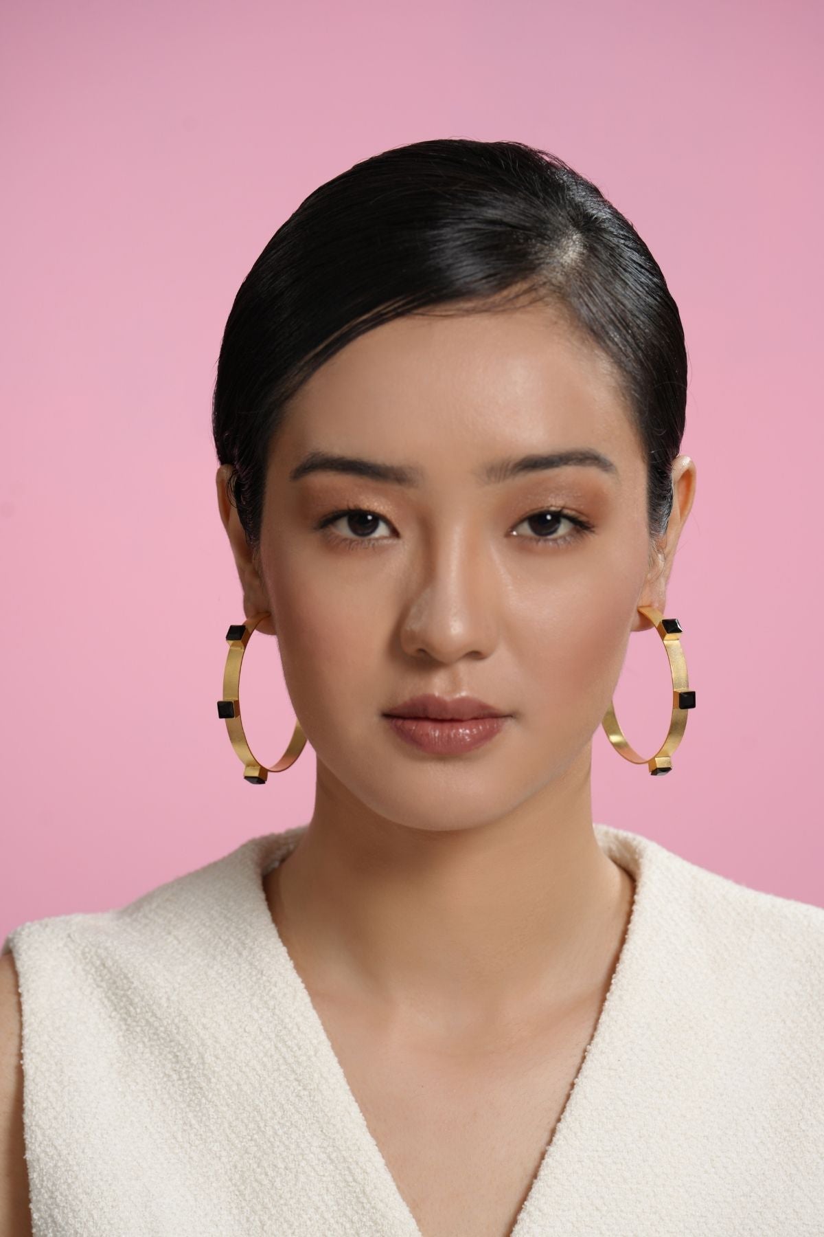 Twinkling Gold Star 22K Hoops- Black