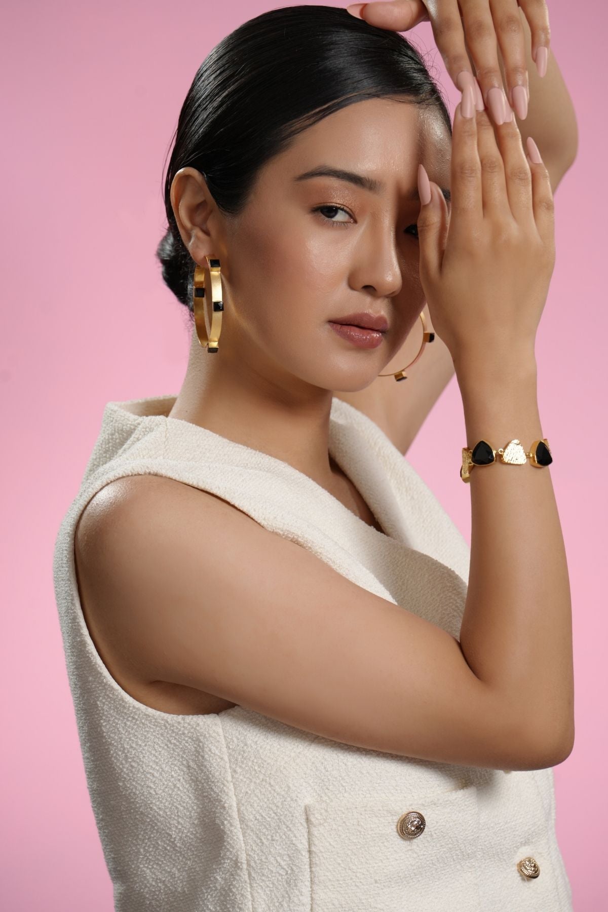 Twinkling Gold Star 22K Hoops- Black