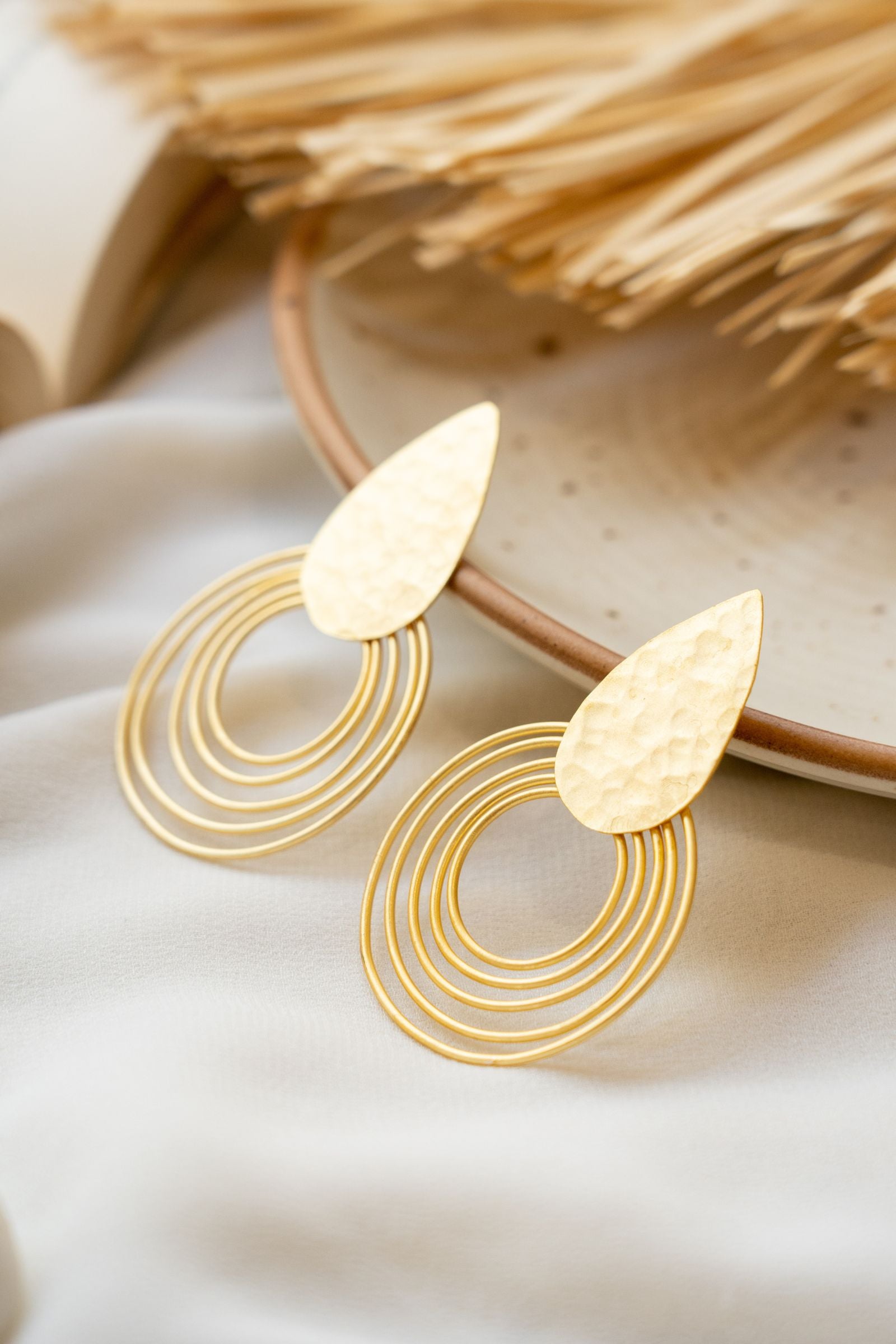 Textured Matte Gold Long Hoops