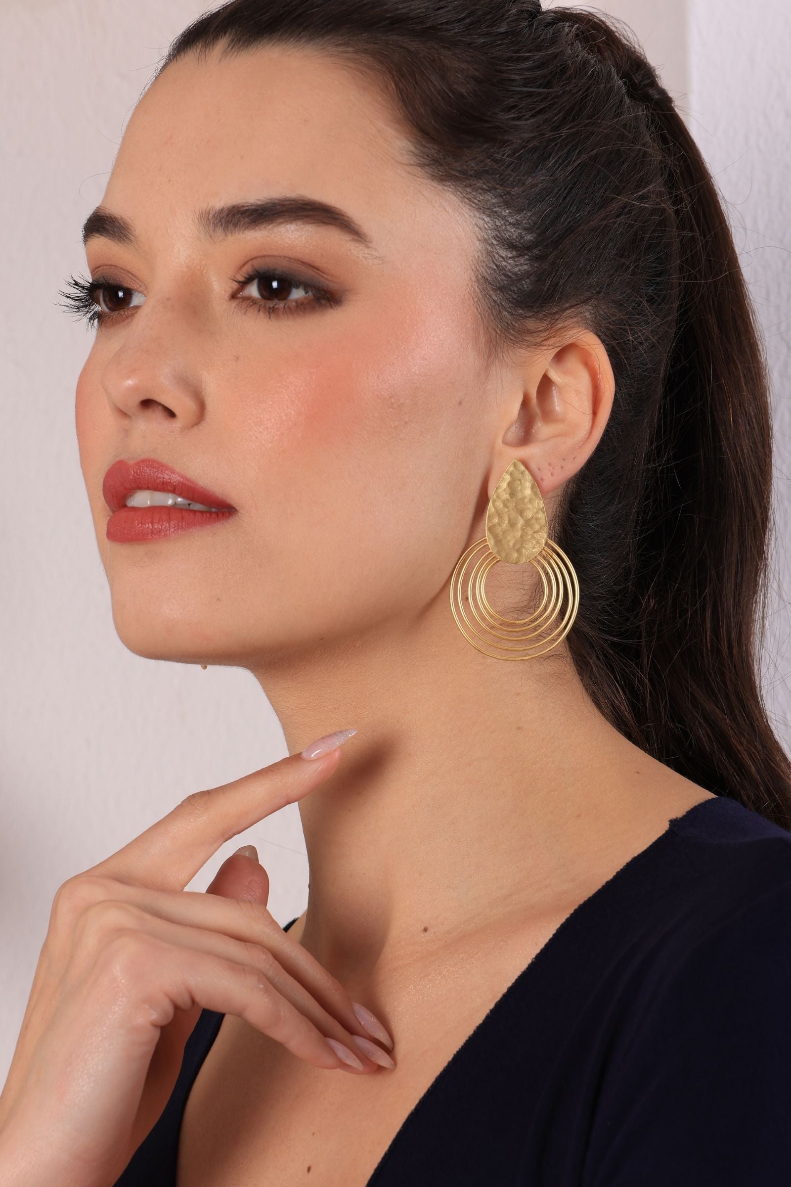 Textured Matte Gold Long Hoops