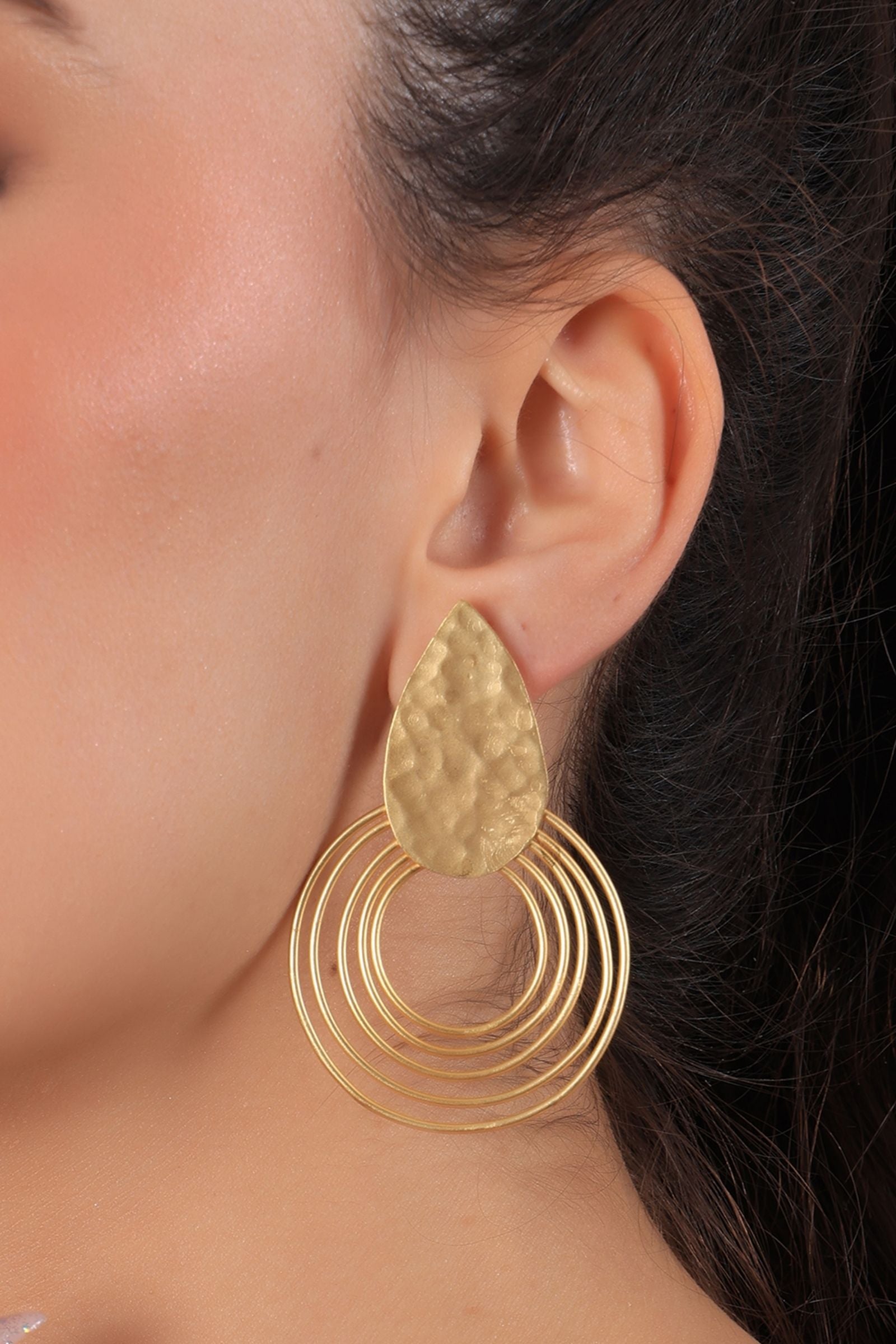 Textured Matte Gold Long Hoops