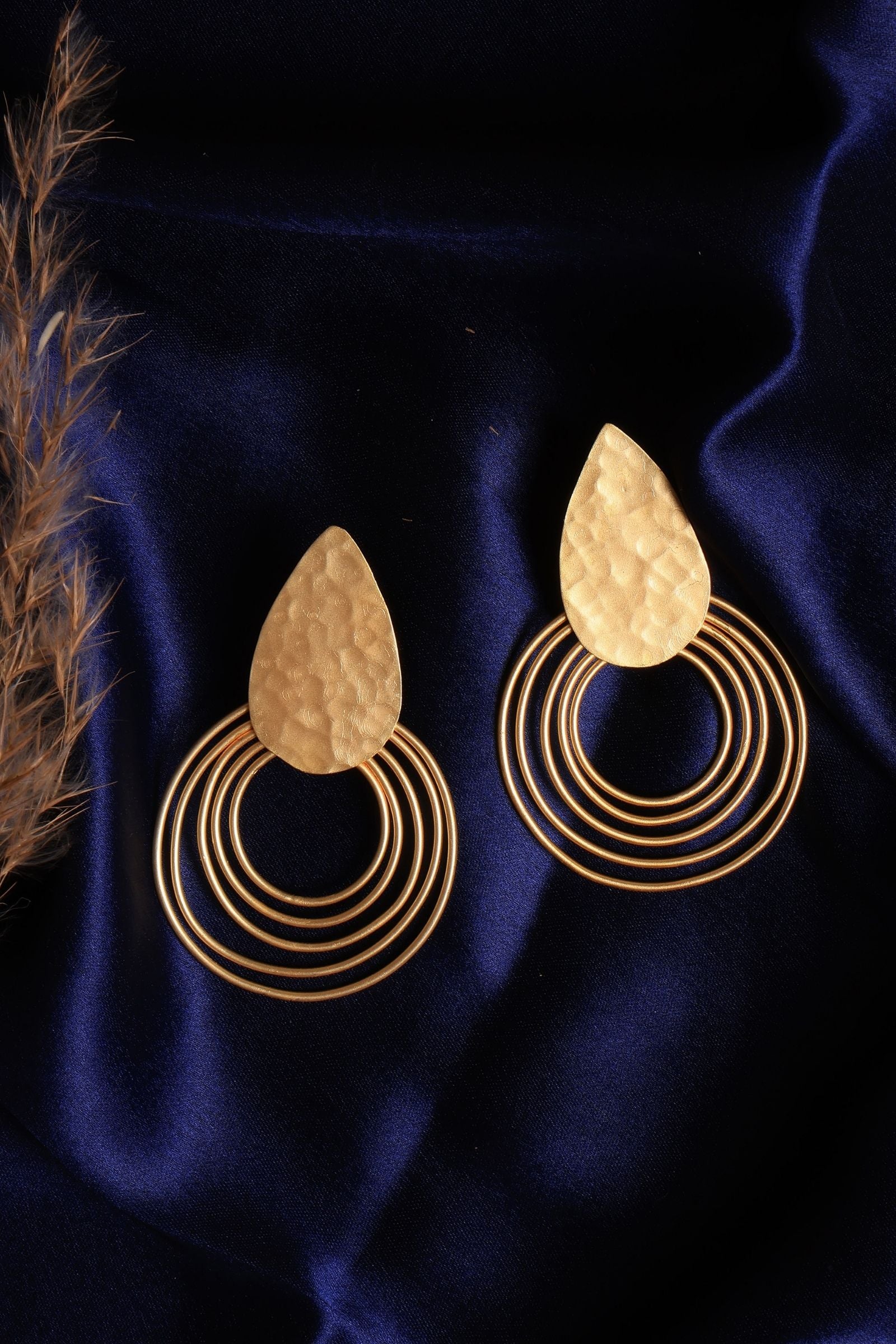 Textured Matte Gold Long Hoops