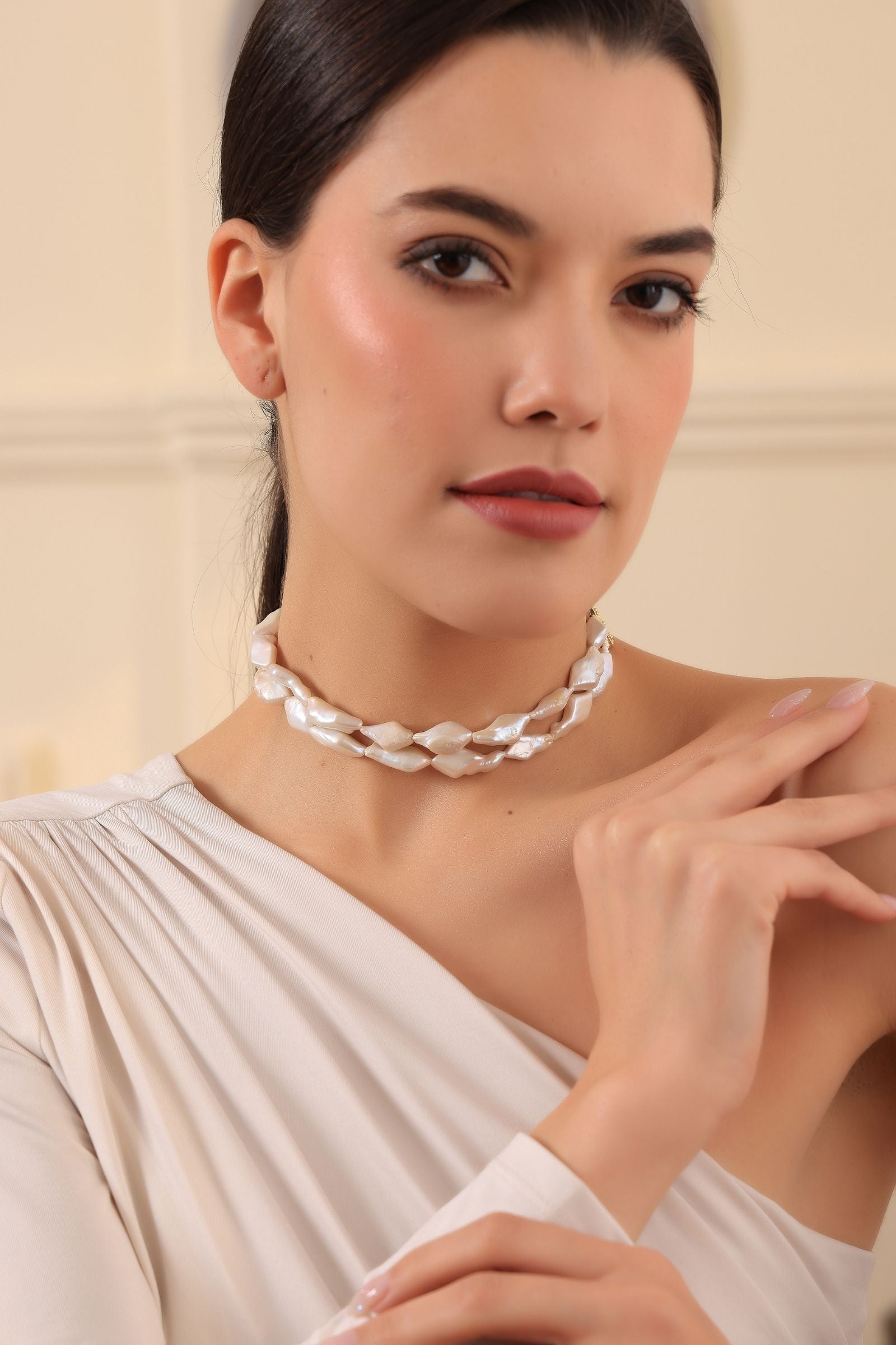 Brass Natural Fresh Water Pearl Choker