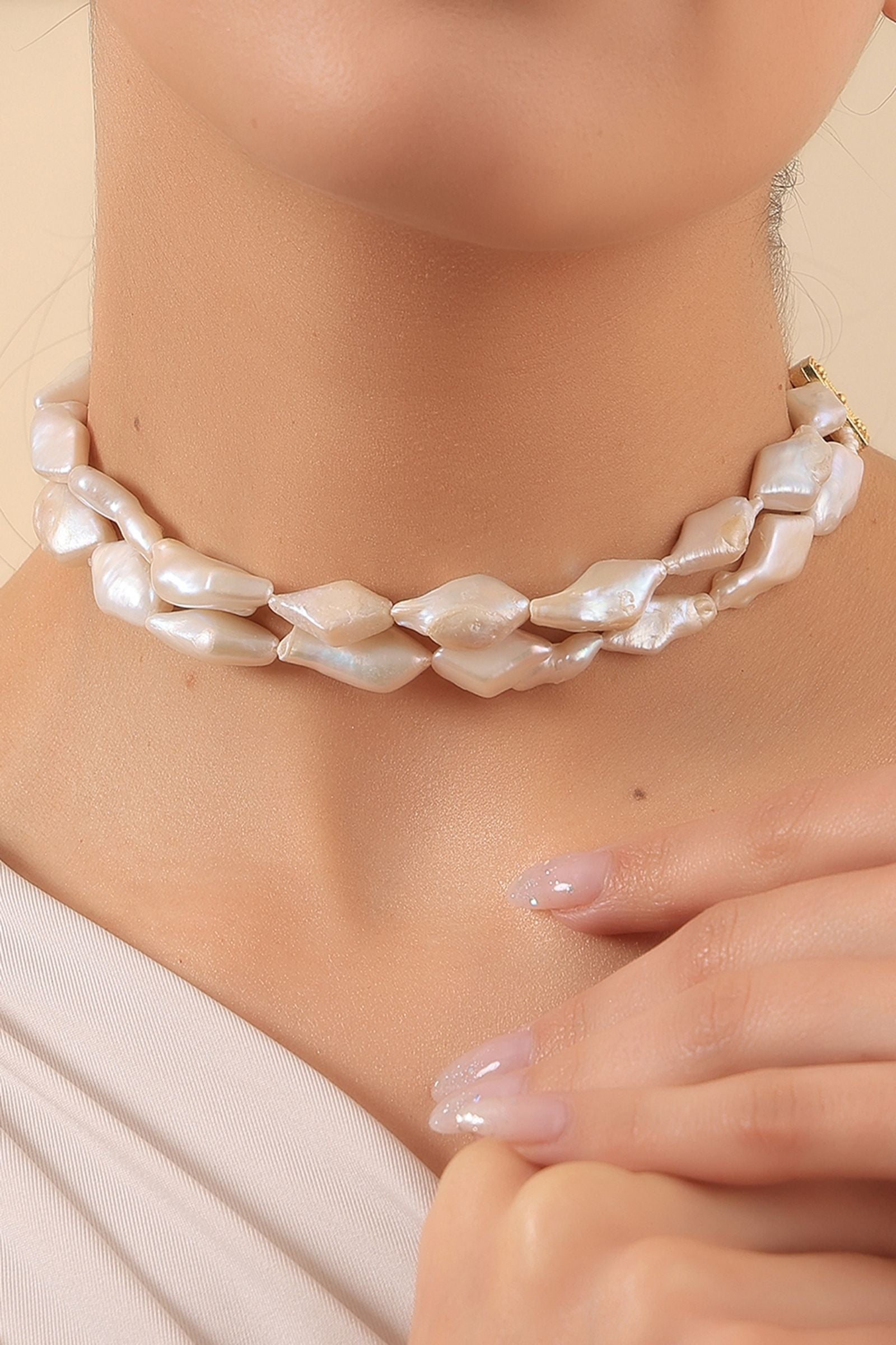 Brass Natural Fresh Water Pearl Choker