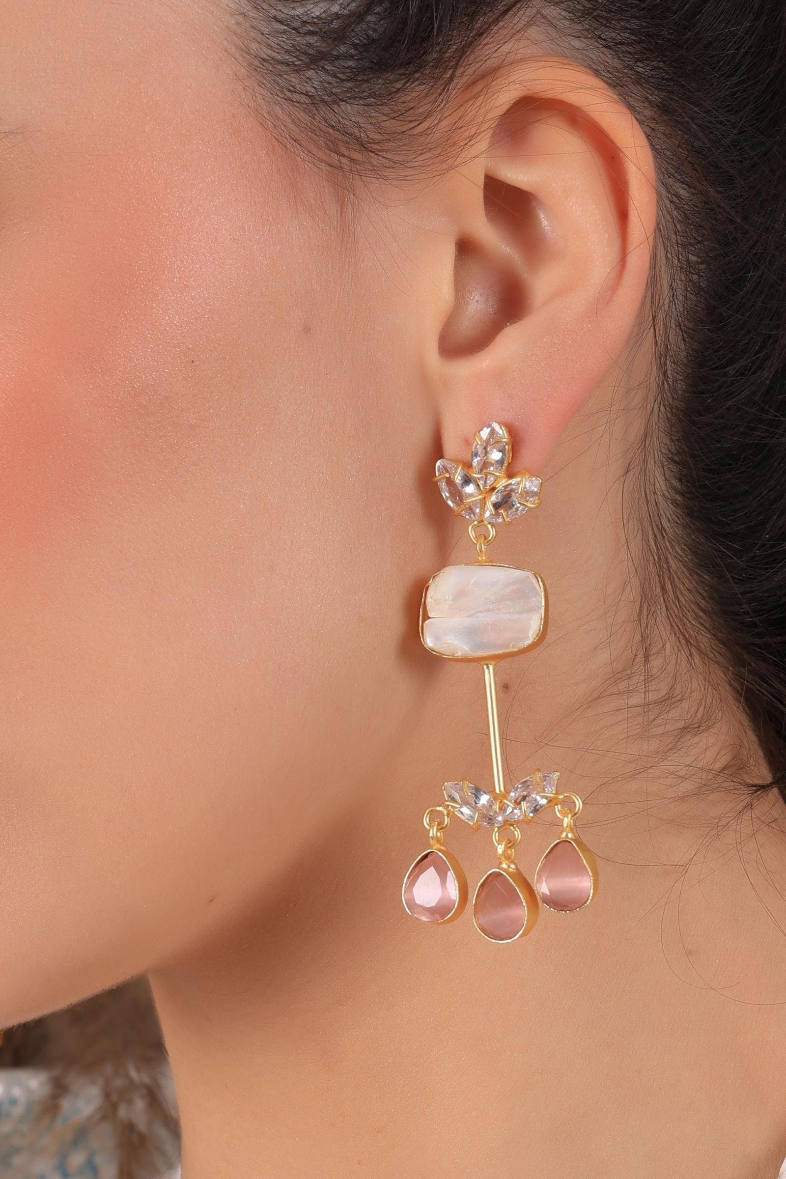 Monalisa Crystal Baroque Pearl Drop Earrings-Rose Pink