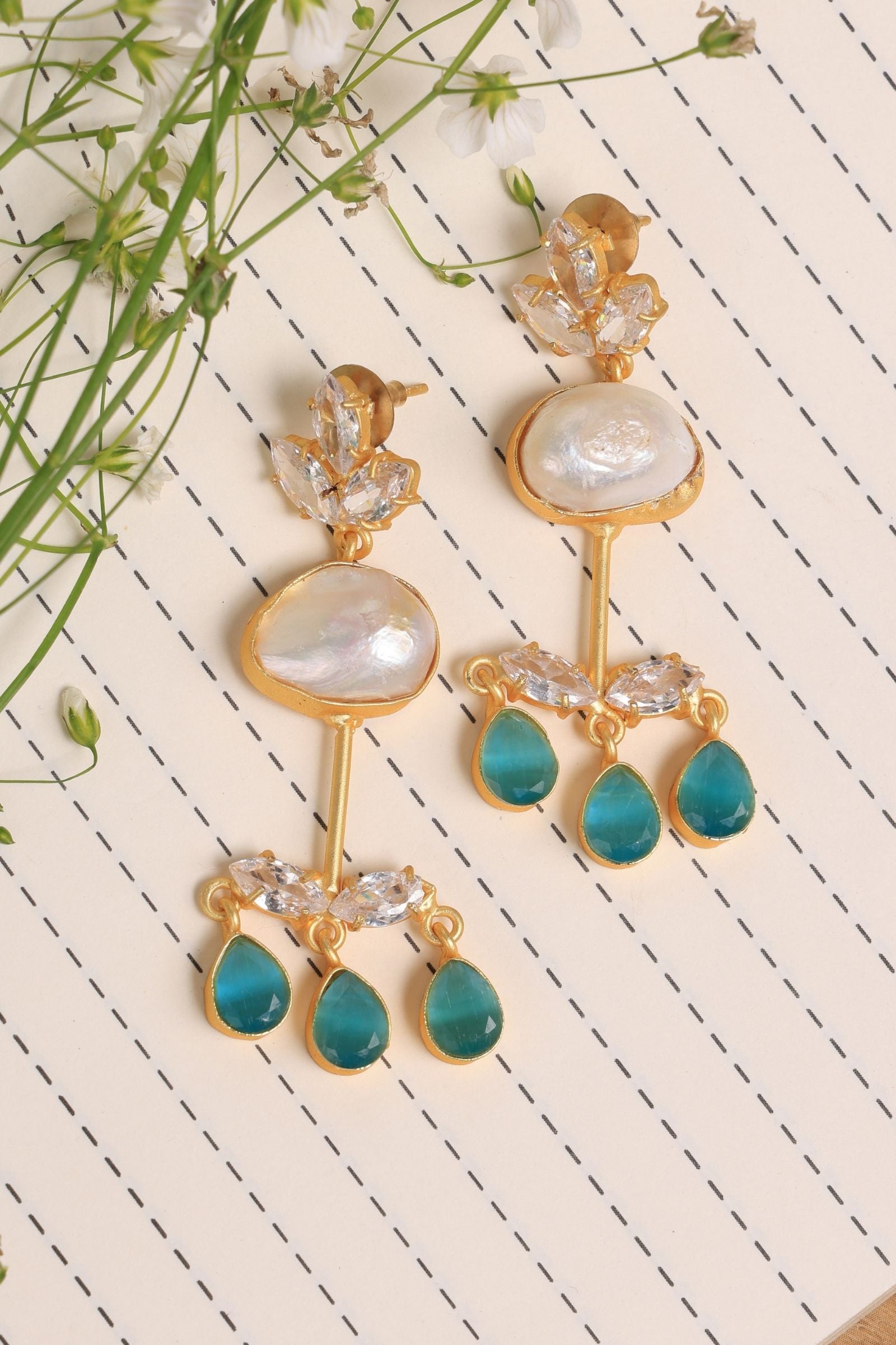 Monalisa Crystal Baroque Pearl Drop Earrings-Turquoise Blue